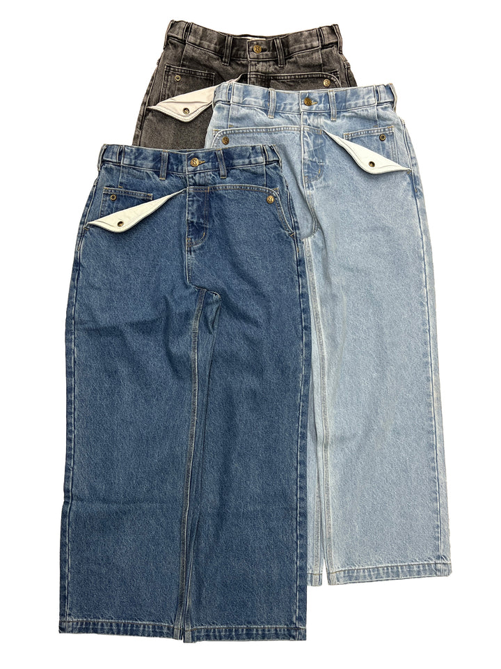 Straight Mule Ear Denim Pants