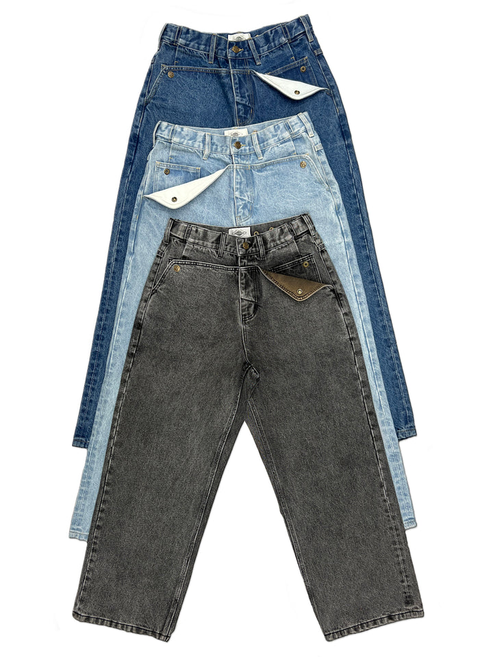 Straight Mule Ear Denim Pants