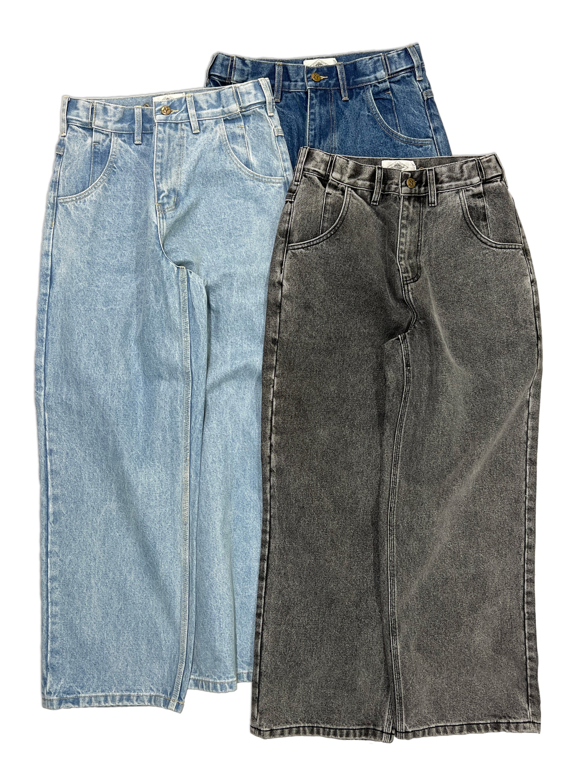 Straight Standard Issue Denim Pants, 100% cotton - 14 ounce denim, Black, Navy, Light Blue, Straight leg, Unisex, gender neutral, adjustable waist band allows for 2 inches of stretch and 2 inches of tightening, back side picture.