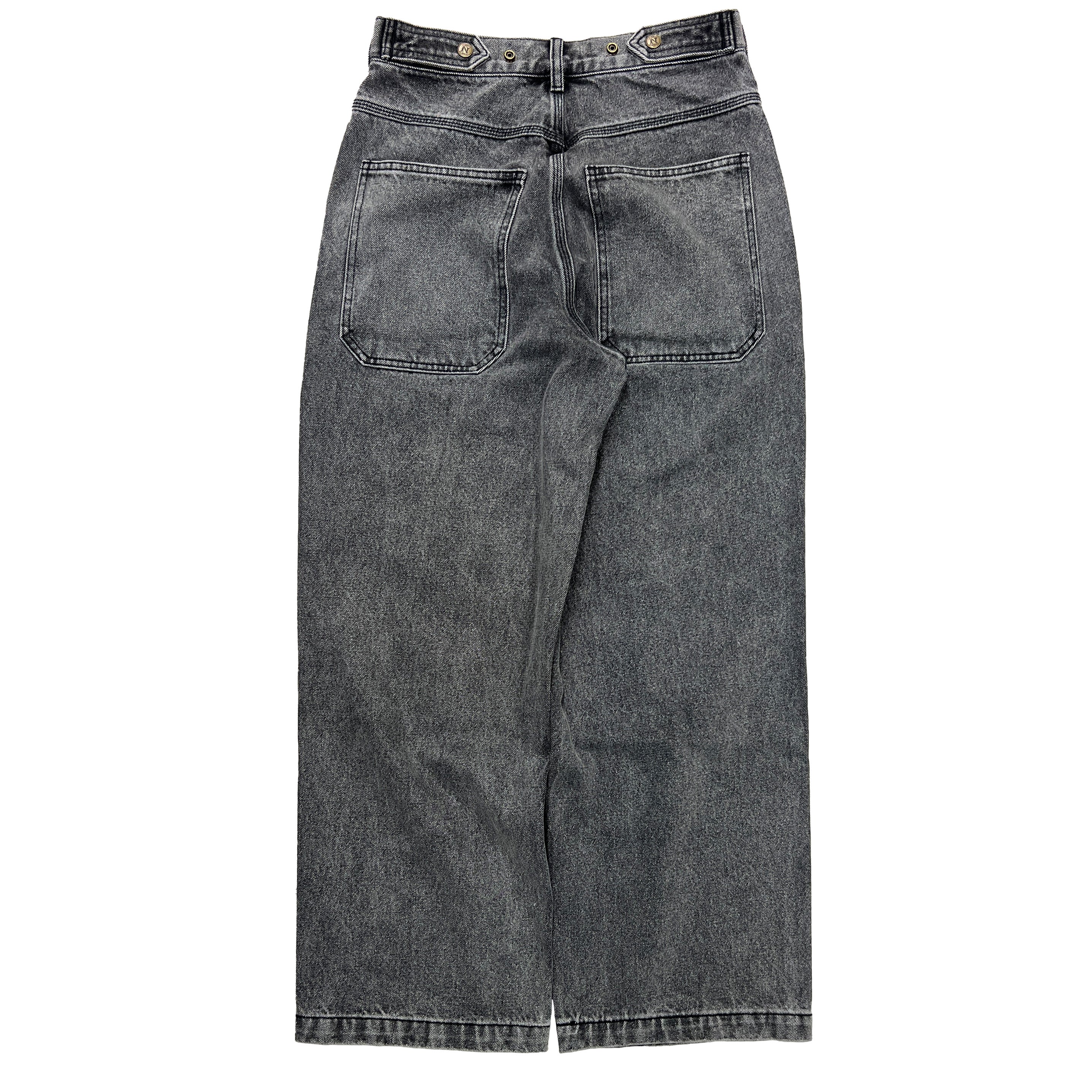 Black Straight Mule Ear Denim Pants