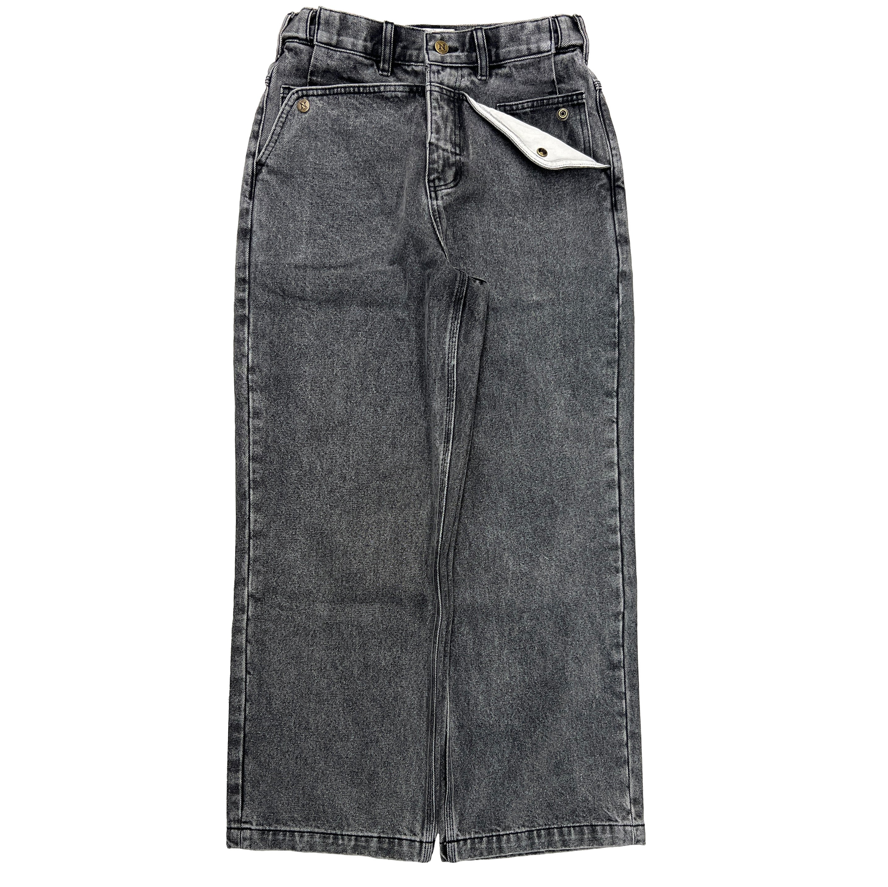 Black Straight Mule Ear Denim Pants