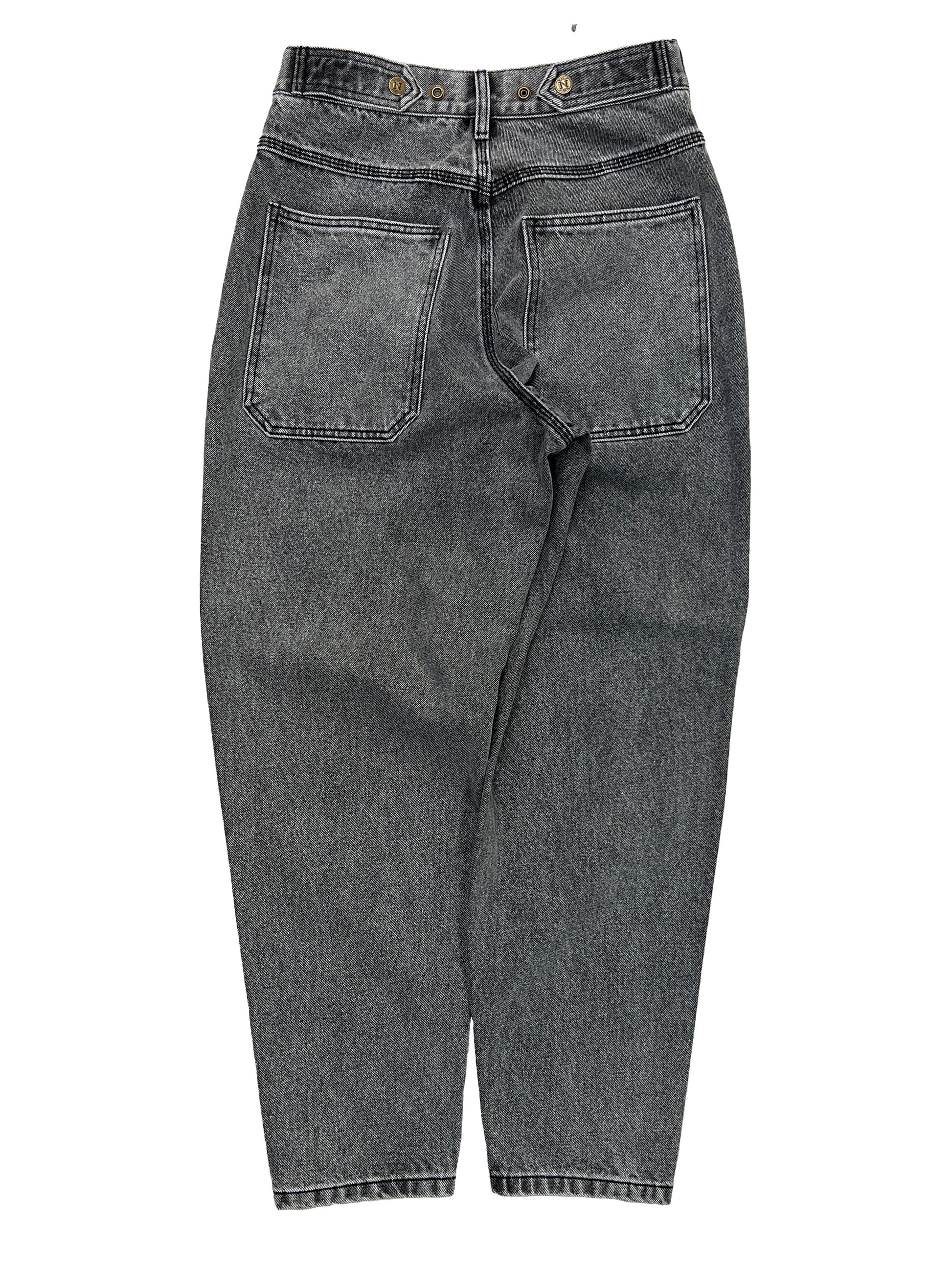 Tapered Standard Issue Denim Pants, 100% cotton - 14 ounce denim, Black, Tapered leg, Unisex, gender neutral, adjustable waist band allows for 2 inches of stretch and 2 inches of tightening, back side picture, oversized denim back pocket