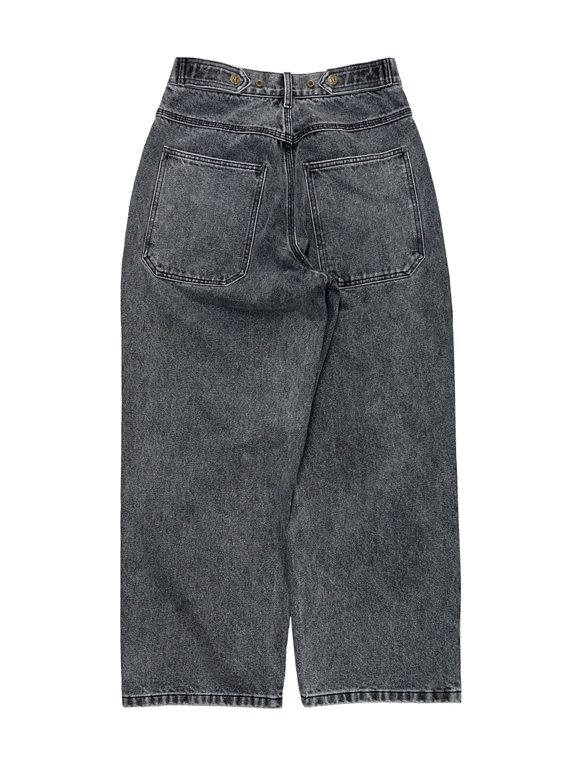 Straight Standard Issue Denim Pants, 100% cotton - 14 ounce denim, Black, Straight leg, Unisex, gender neutral, adjustable waist band allows for 2 inches of stretch and 2 inches of tightening, back side picture.