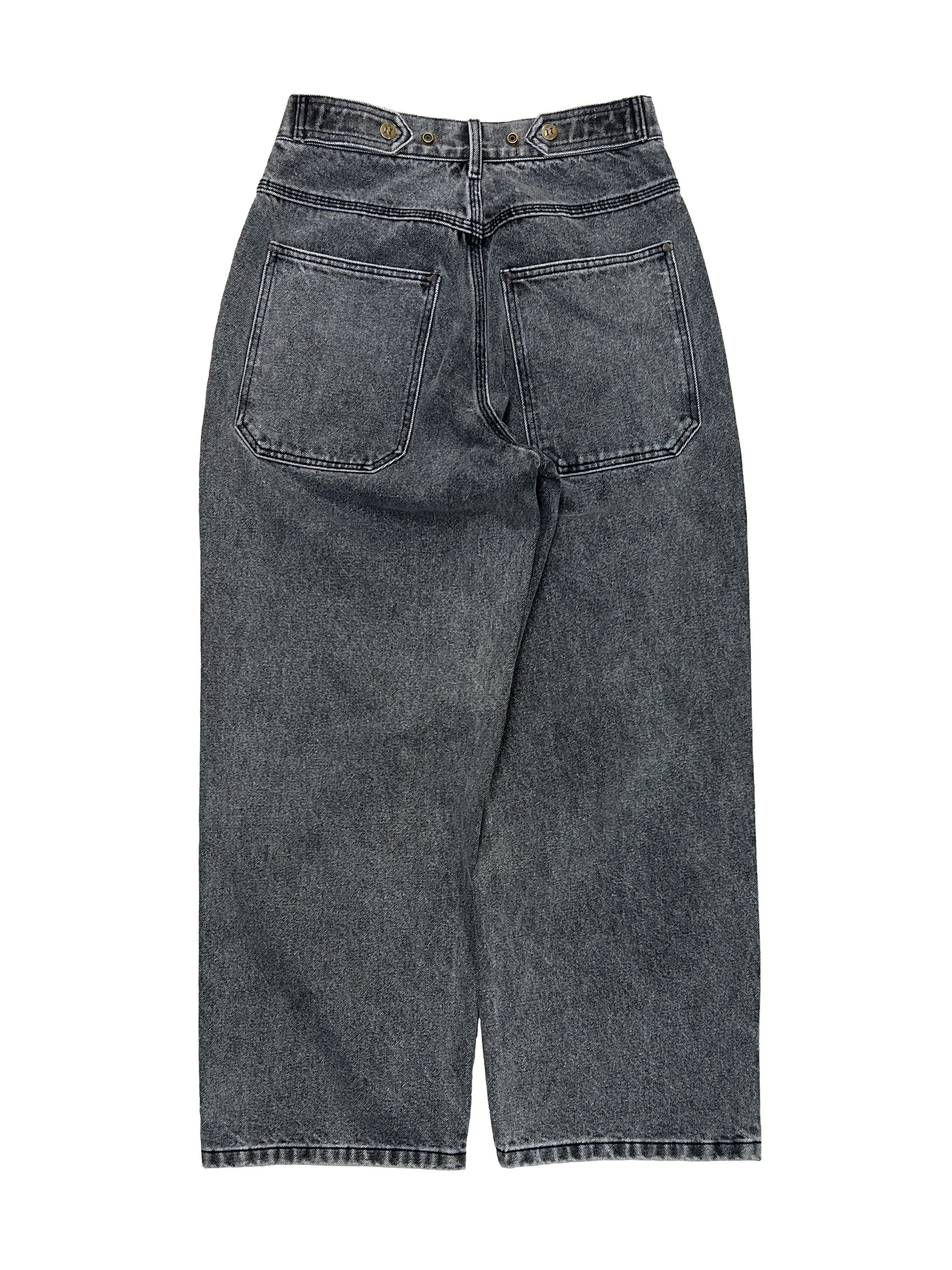 Straight Standard Issue Denim Pants, 100% cotton - 14 ounce denim, Black, Straight leg, Unisex, gender neutral, adjustable waist band allows for 2 inches of stretch and 2 inches of tightening, back side picture.