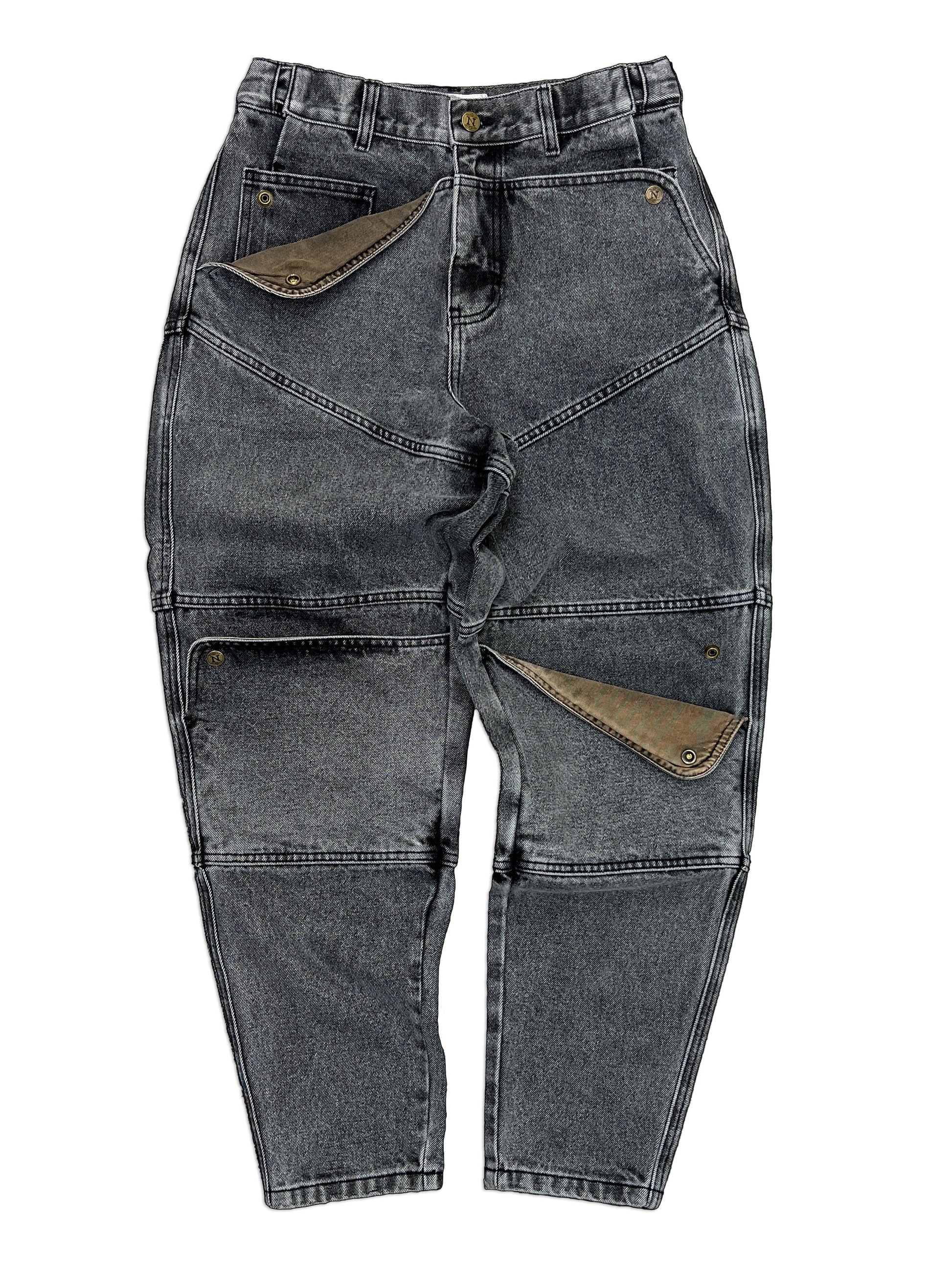 Carpenter Mule Ear Denim Pants, 100% cotton - 14 ounce denim, Black, Tapered fit, Unisex, gender neutral, adjustable waist band allows for 2 inches of stretch and 2 inches of tightening