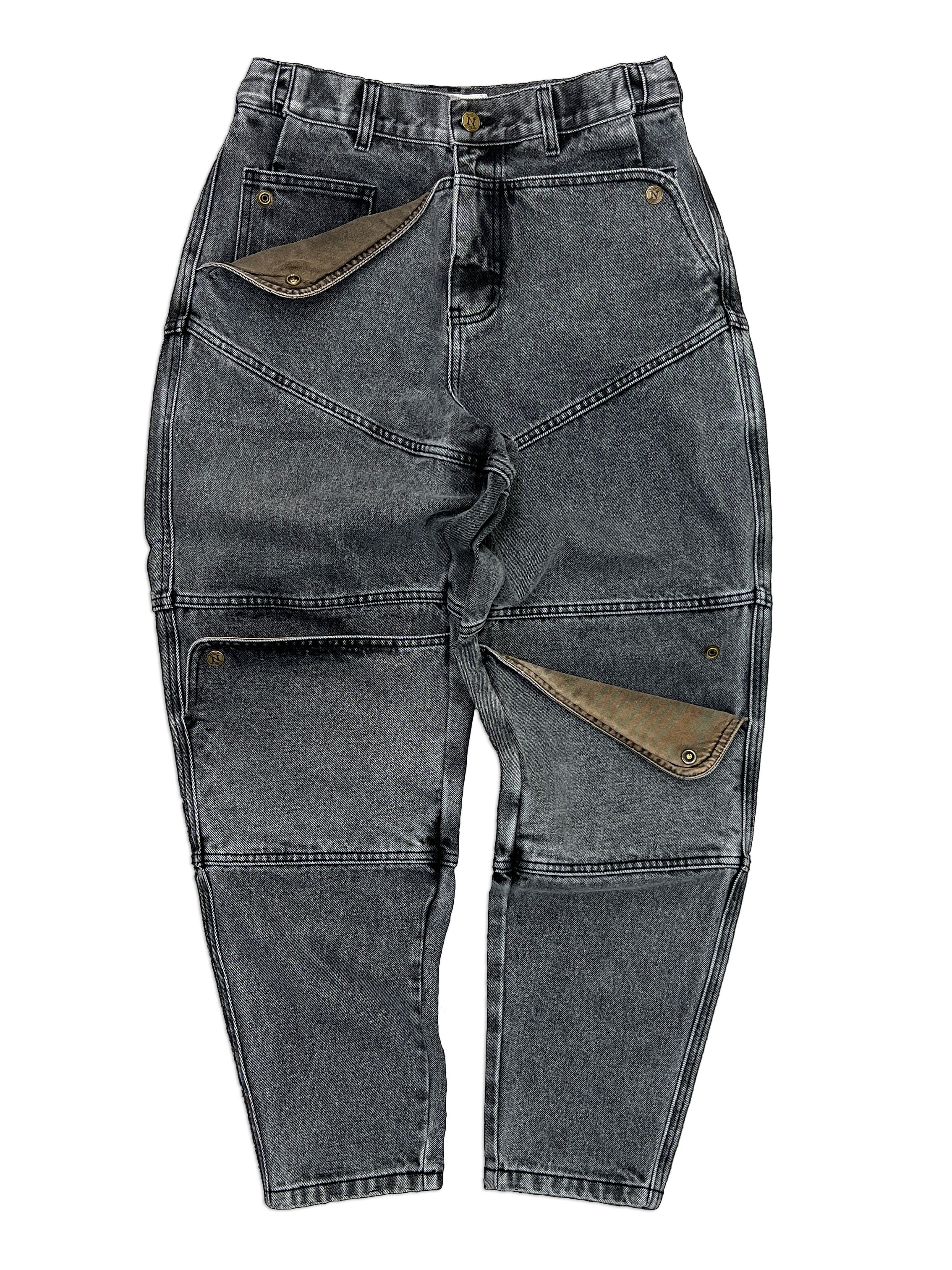 Carpenter Mule Ear Denim Pants, 100% cotton - 14 ounce denim, Black, Tapered fit, Unisex, gender neutral, adjustable waist band allows for 2 inches of stretch and 2 inches of tightening