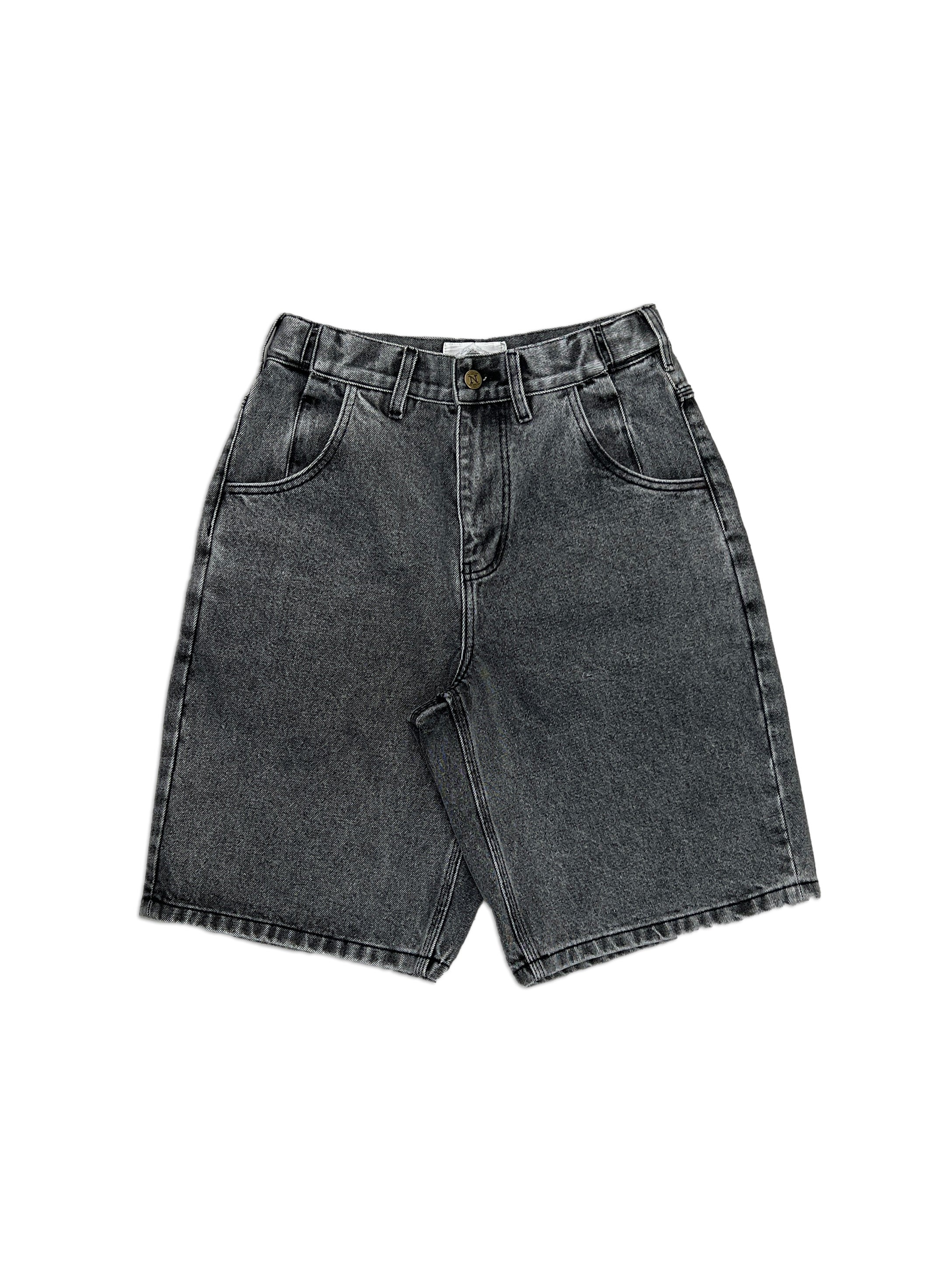 Standard Issue Denim Shorts, 100% cotton - 14 ounce denim, Black, Straight fit, Unisex, gender neutral, adjustable waist band allows for 2 inches of stretch and 2 inches of tightening.