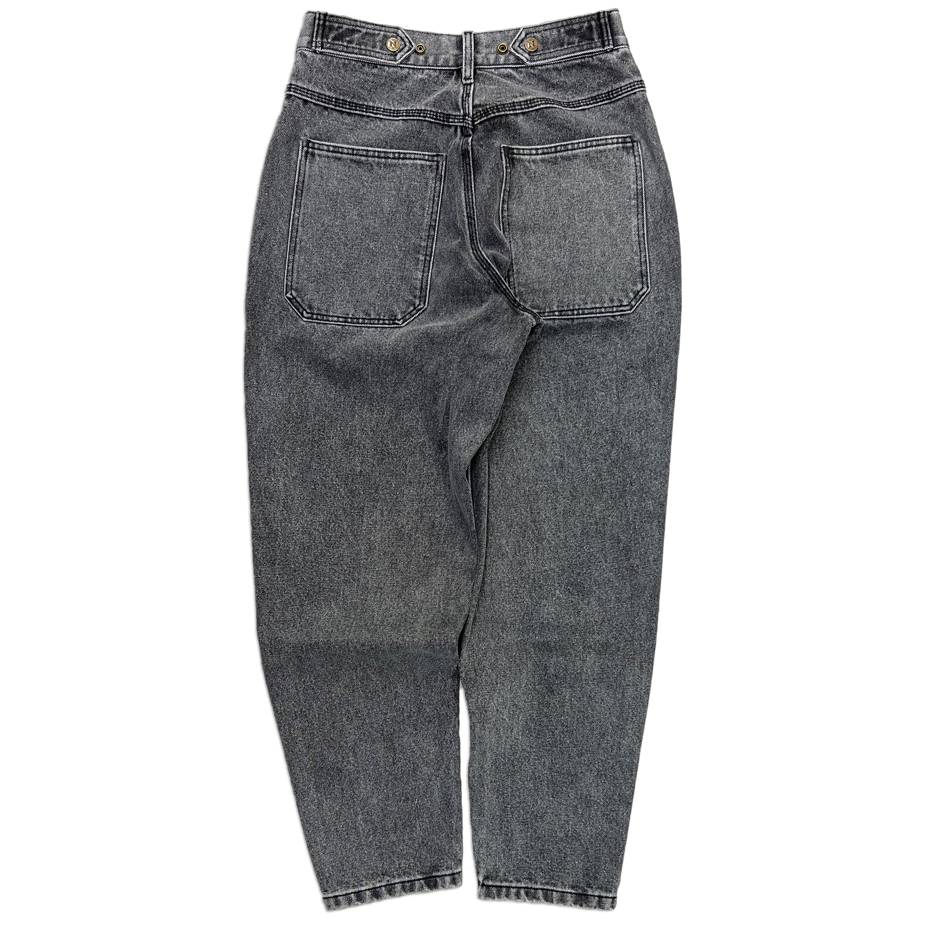 Black Tapered Mule Ear Denim Pants