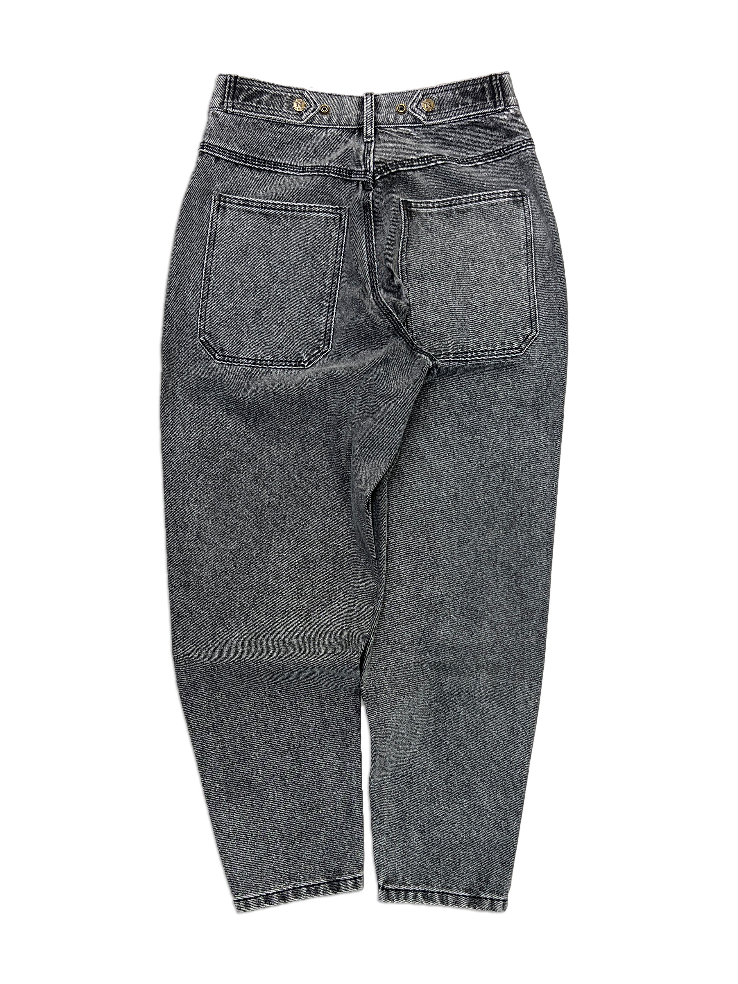 Black Tapered Mule Ear Denim Pants