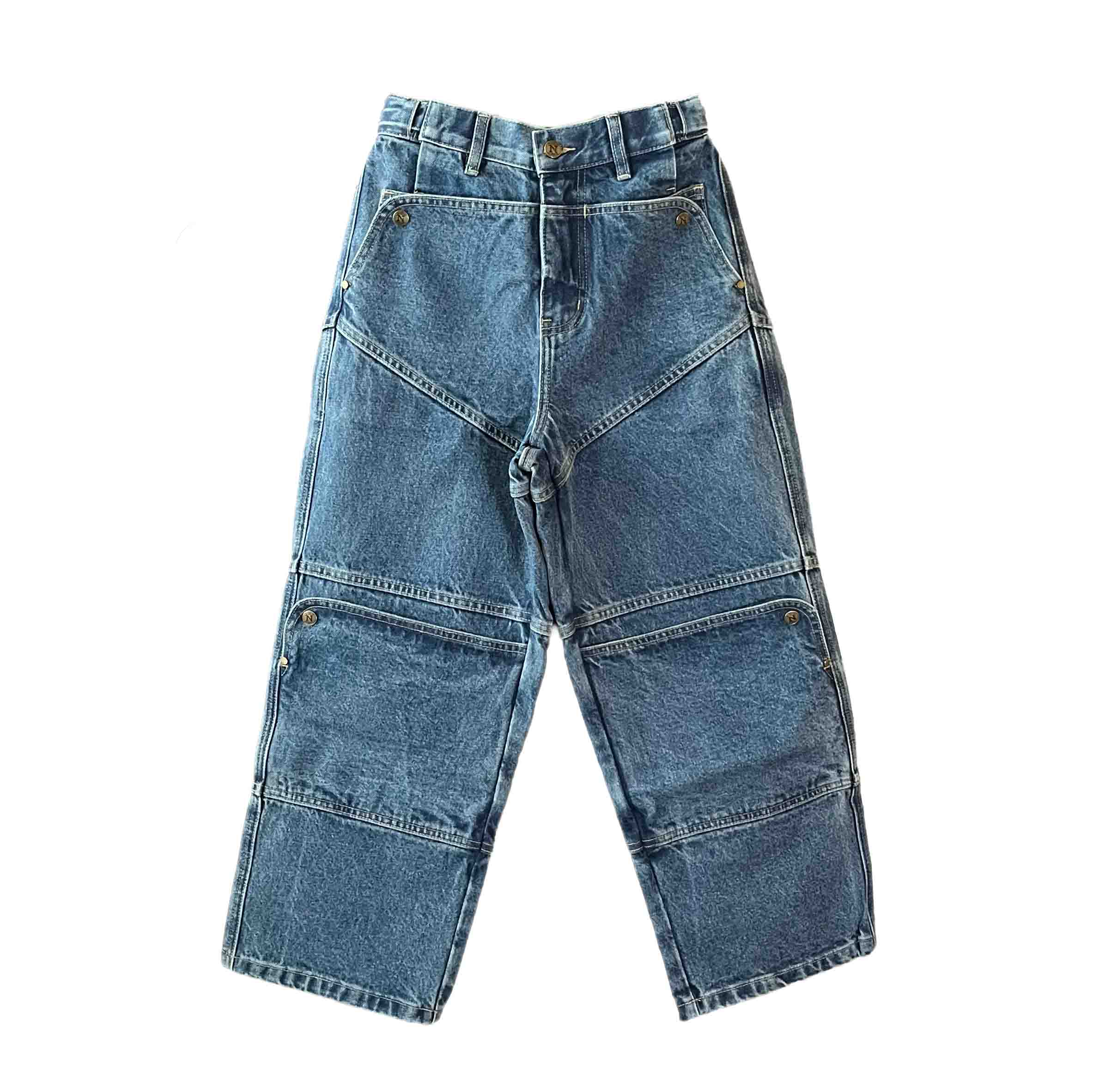 Waist: 24" x Inseam: 24" High Rise Carpenter Straight Mule Ear Denim Pants-1