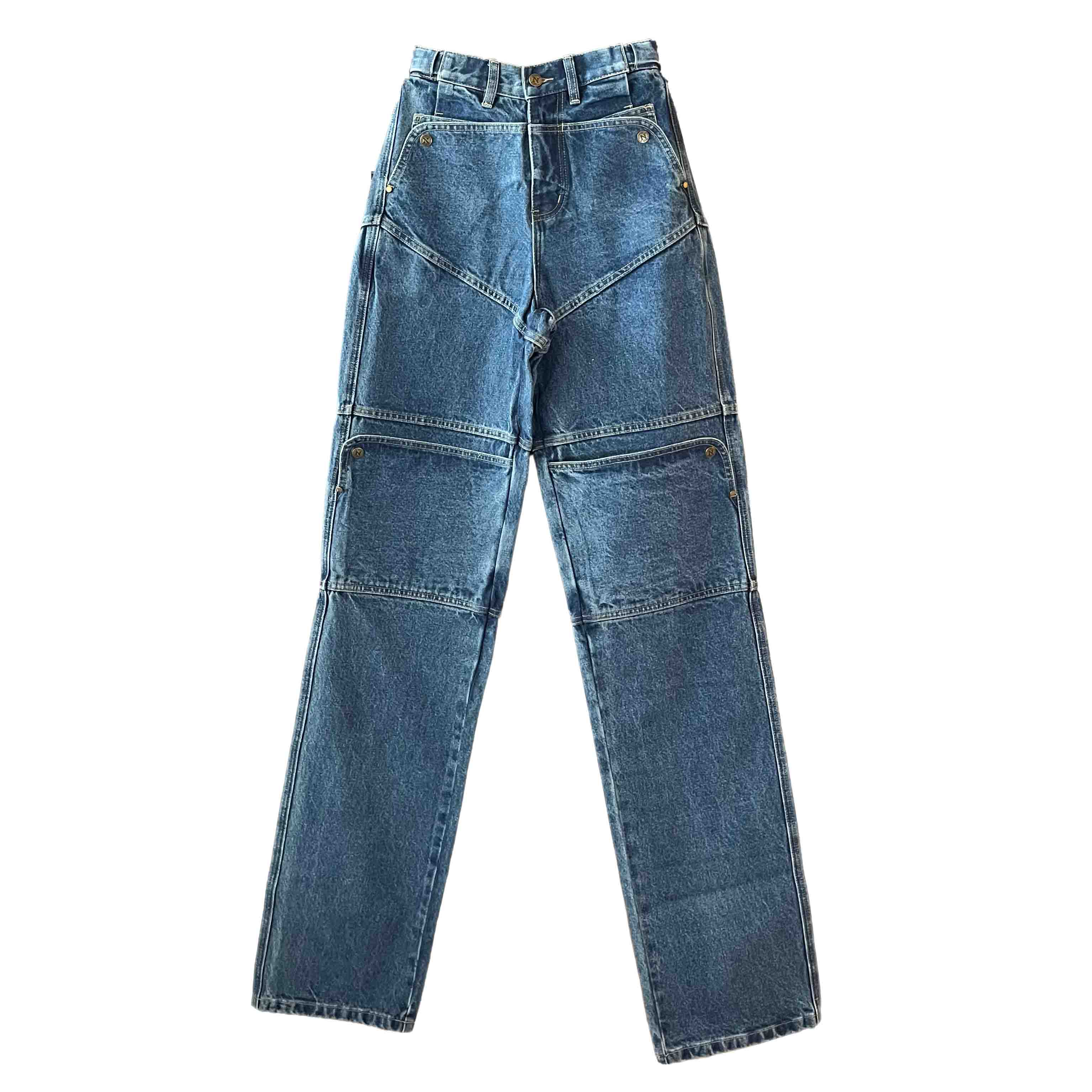 Waist: 24" x Inseam: 40" High Rise Carpenter Straight Mule Ear Denim Pants-1