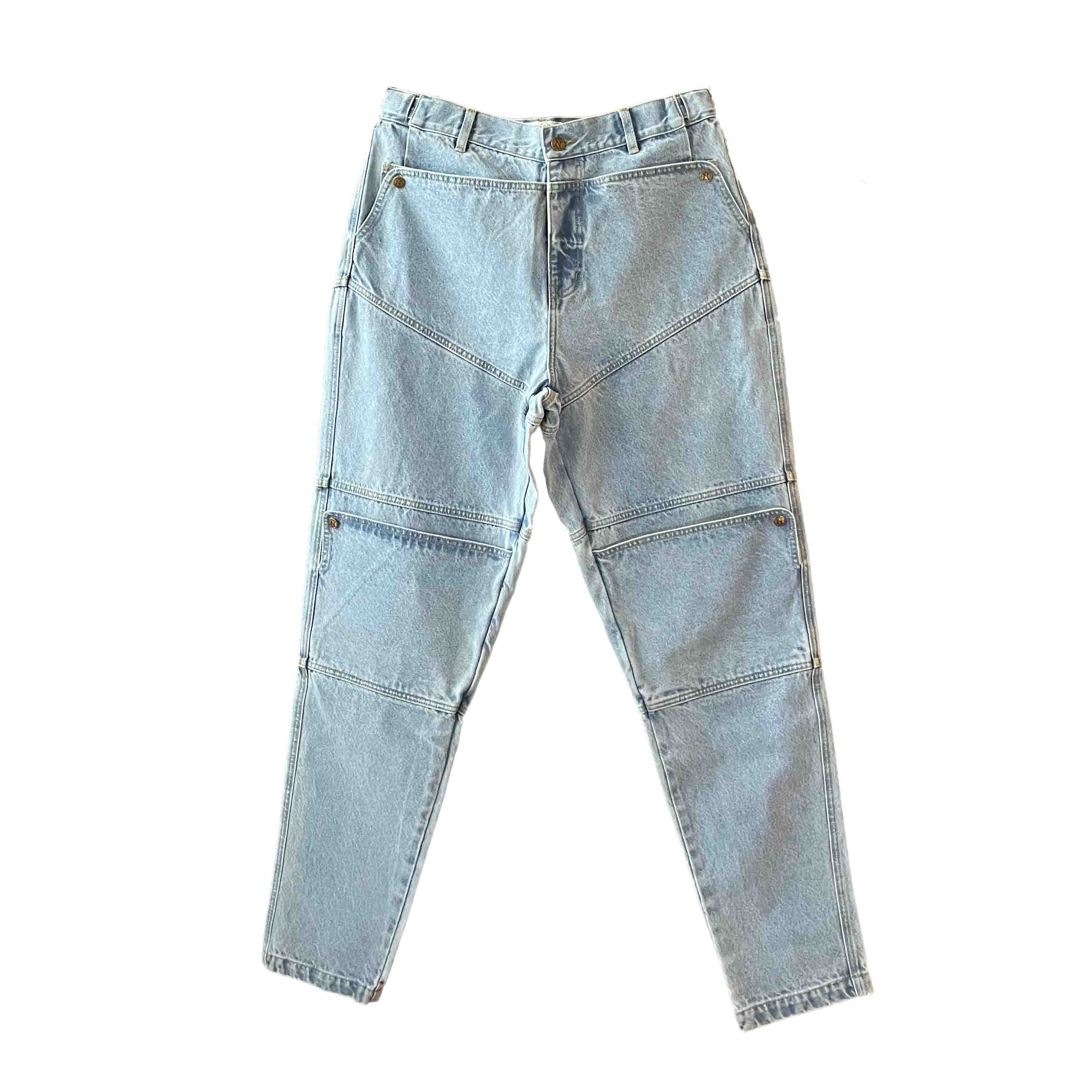 Waist: 34" x Inseam: 36" High Rise Light Blye Carpenter Straight Mule Ear Denim Pants-1