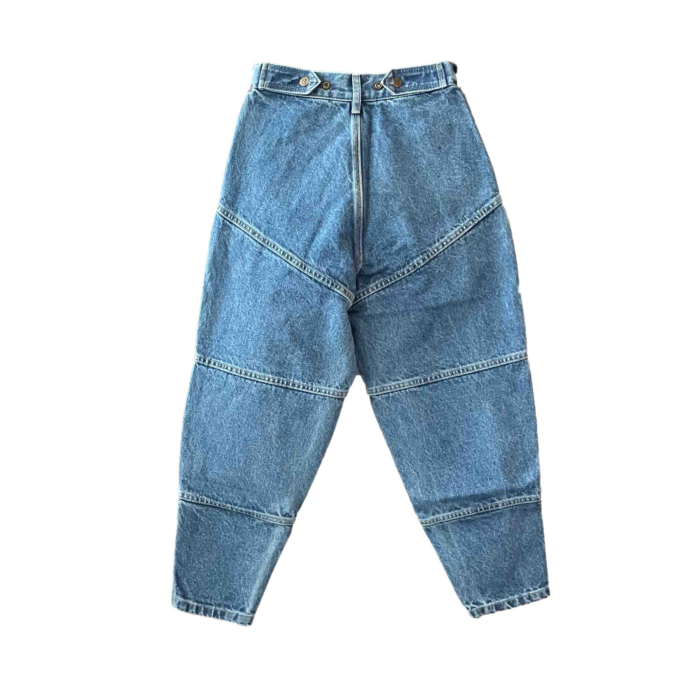 Waist: 24" x Inseam: 24" High Rise Navy Carpenter Straight Mule Ear Denim Pants-2