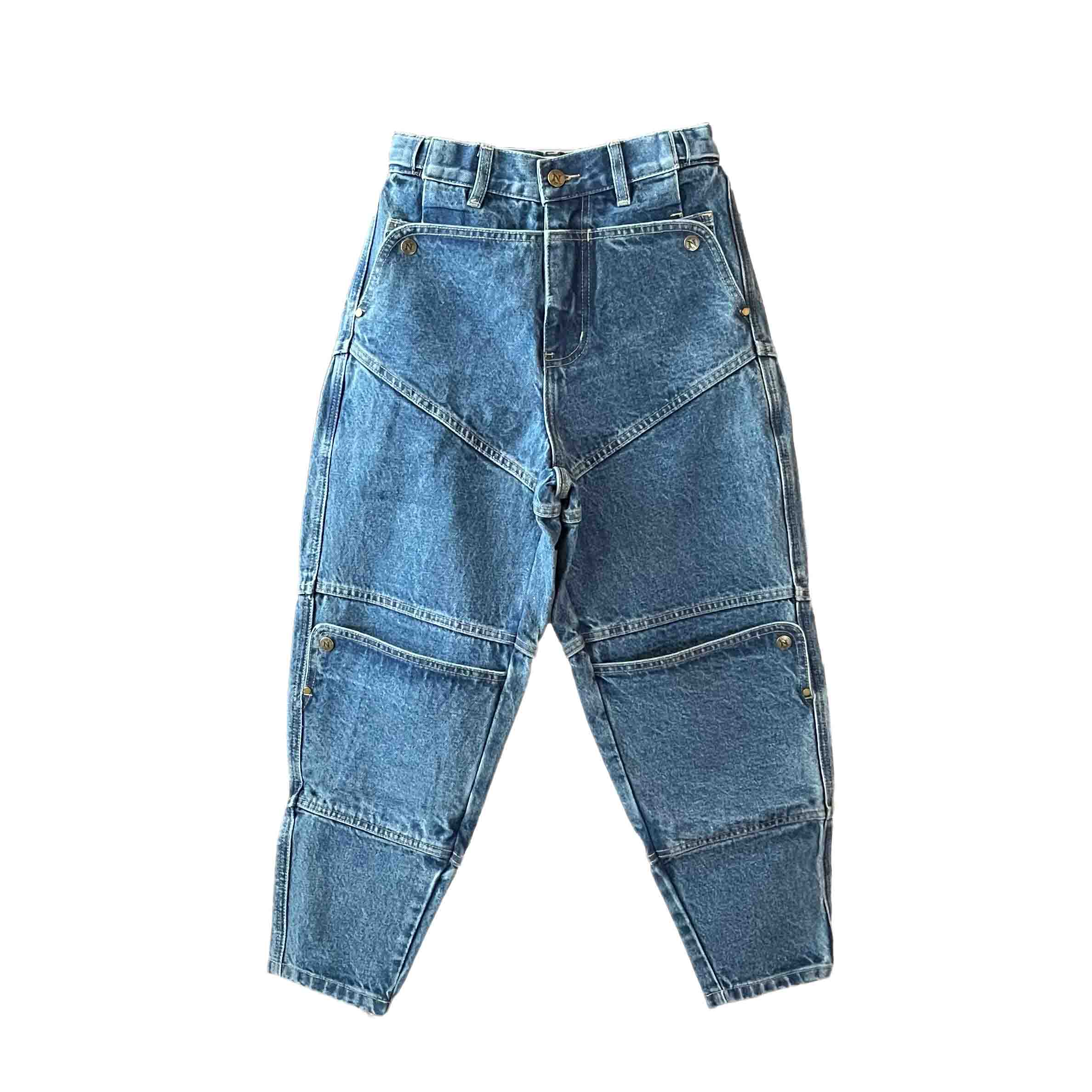Waist: 24" x Inseam: 24" High Rise Navy Carpenter Straight Mule Ear Denim Pants-1