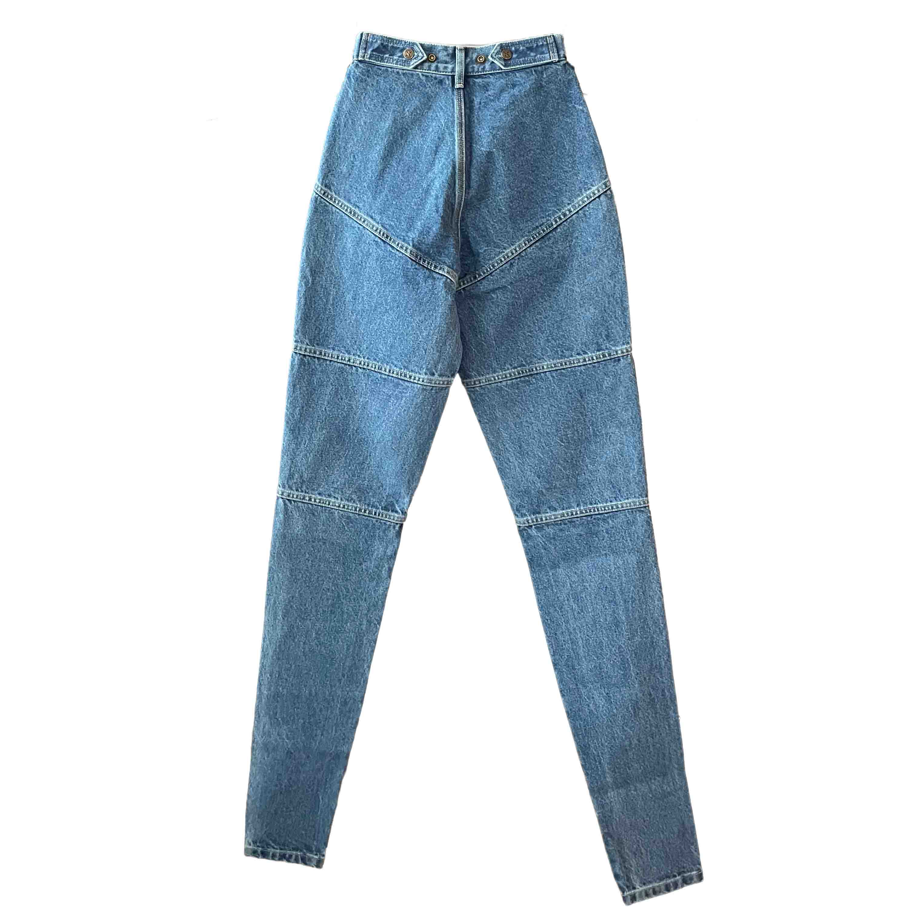 Waist: 24" x Inseam: 40" High Rise Navy Carpenter Straight Mule Ear Denim Pants-2