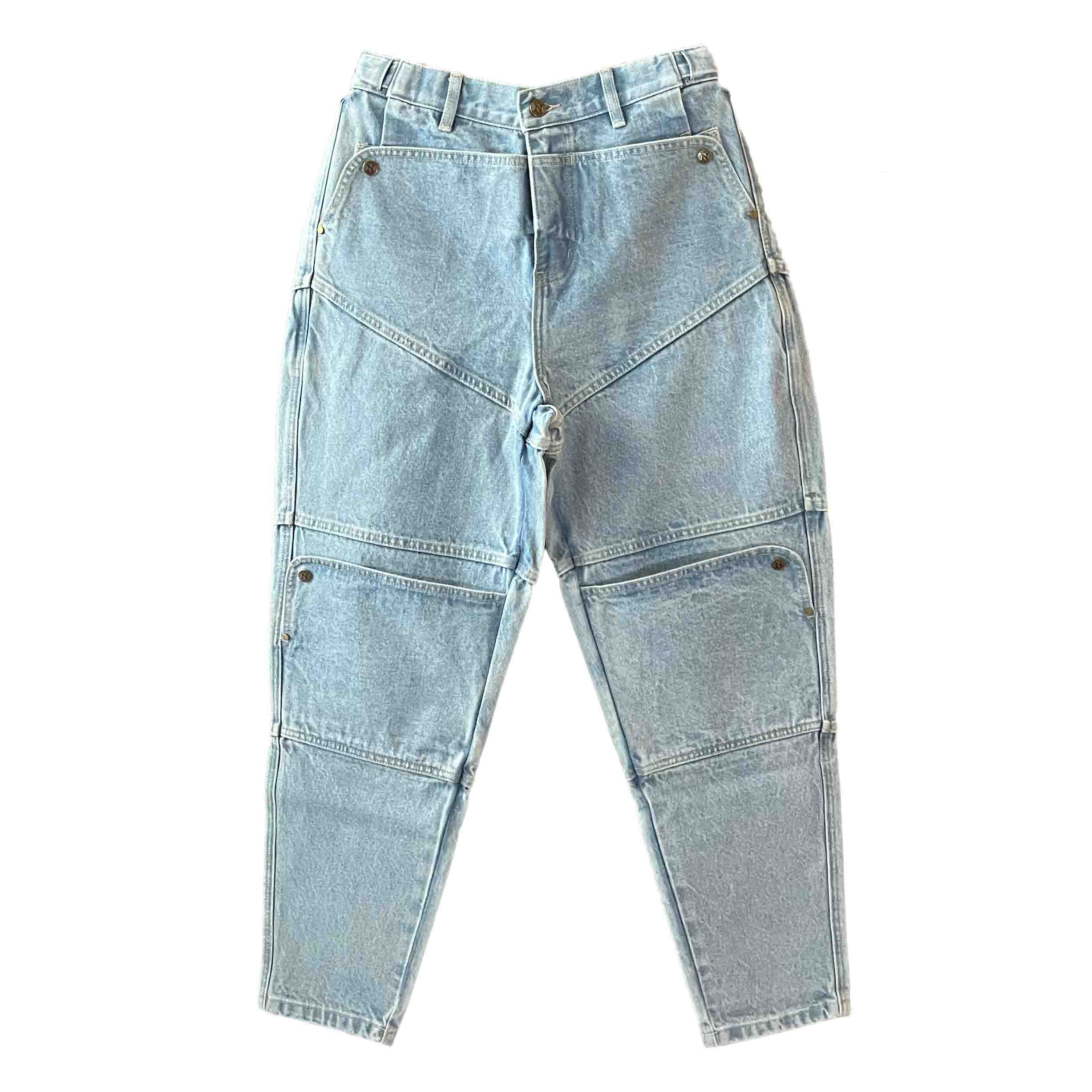 Waist: 29" x Inseam: 29" High Rise Light Blue Carpenter Straight Mule Ear Denim Pants-1