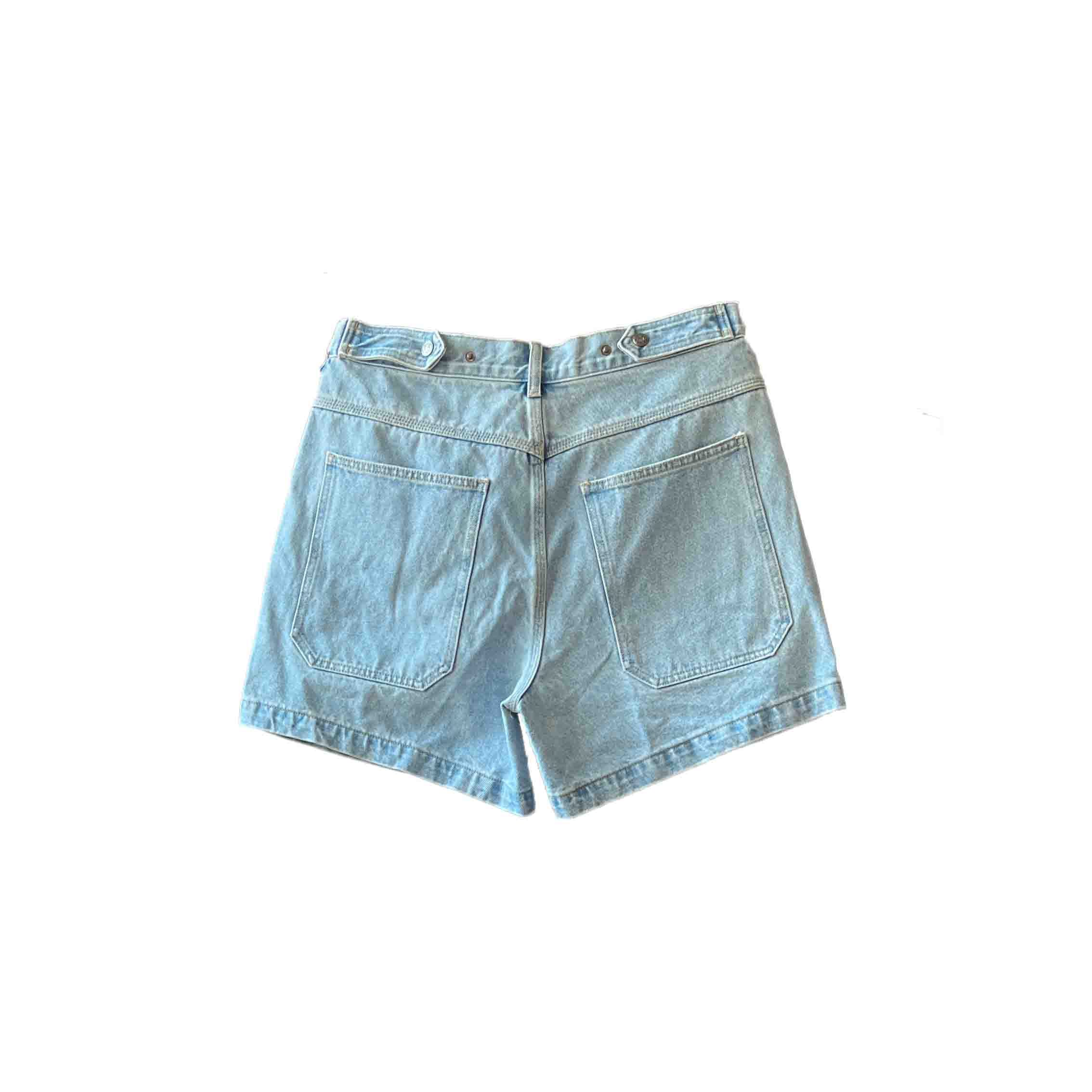 Waist: 33" x Inseam: 5" High Rise Light Blue Mule Ear Denim Shorts-2