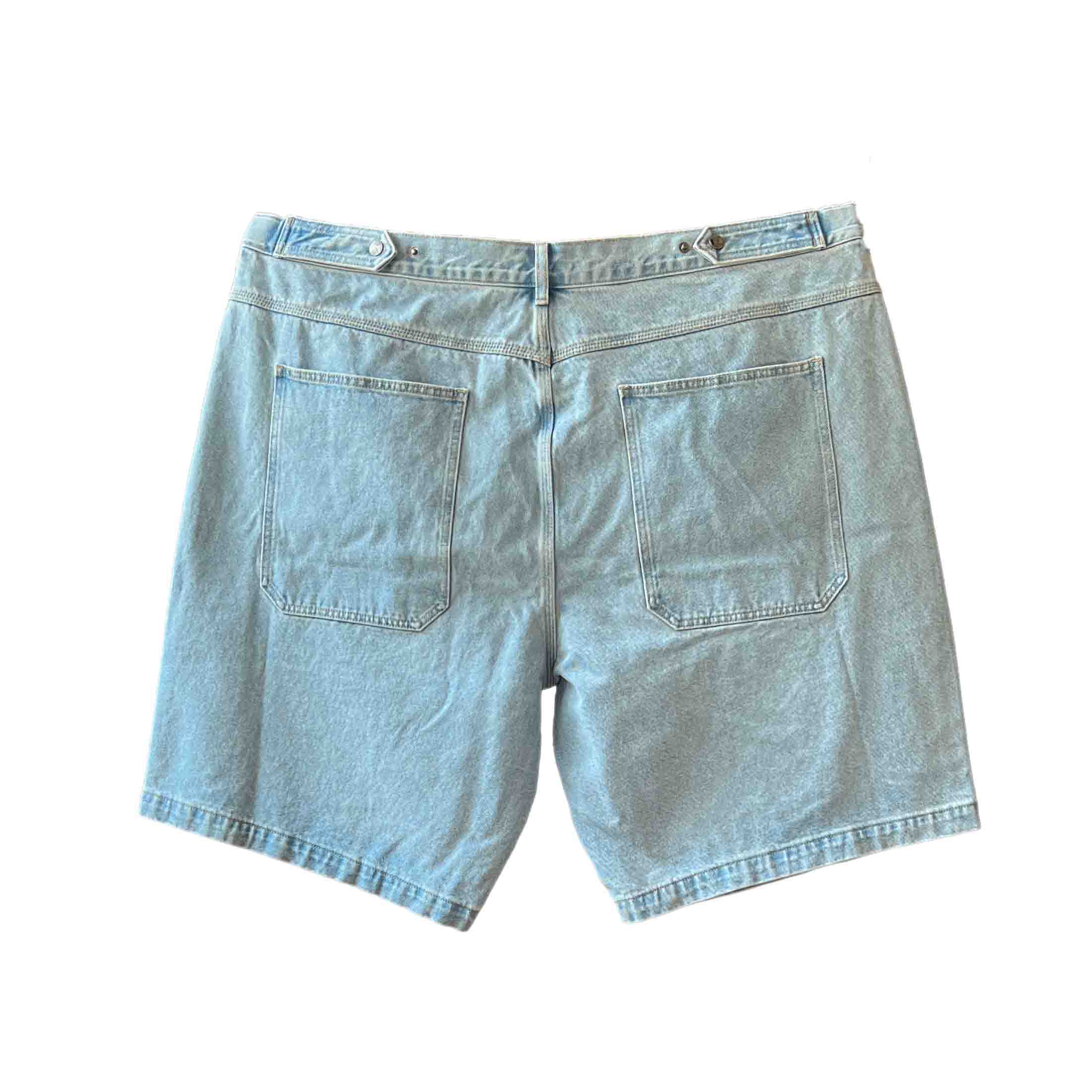 Waist: 48" x Inseam: 11" High Rise Light Blue Mule Ear Denim Shorts-2