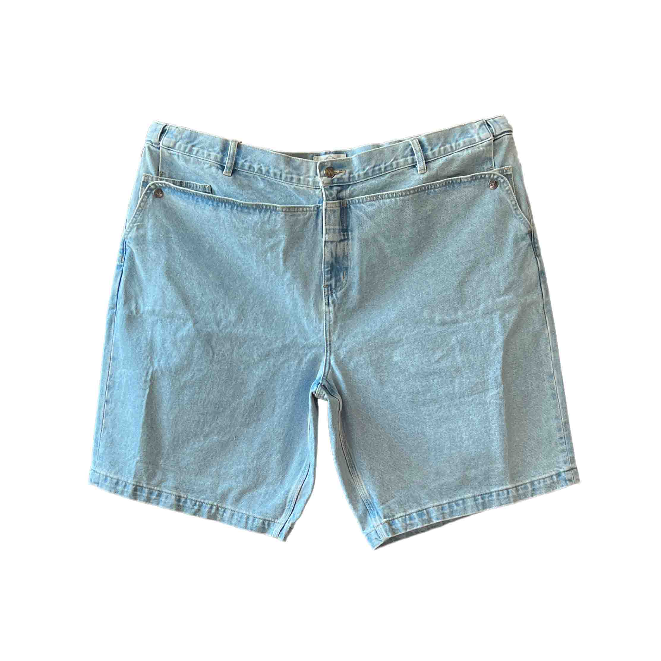 Waist: 48" x Inseam: 11" High Rise Light Blue Mule Ear Denim Shorts