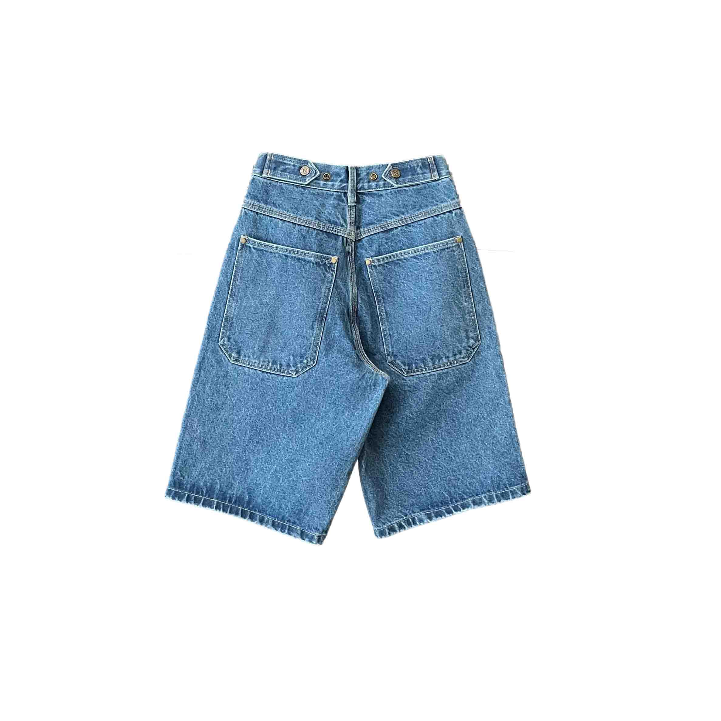 Waist: 24" x Inseam: 11" Navy Mule Ear Denim Shorts-2