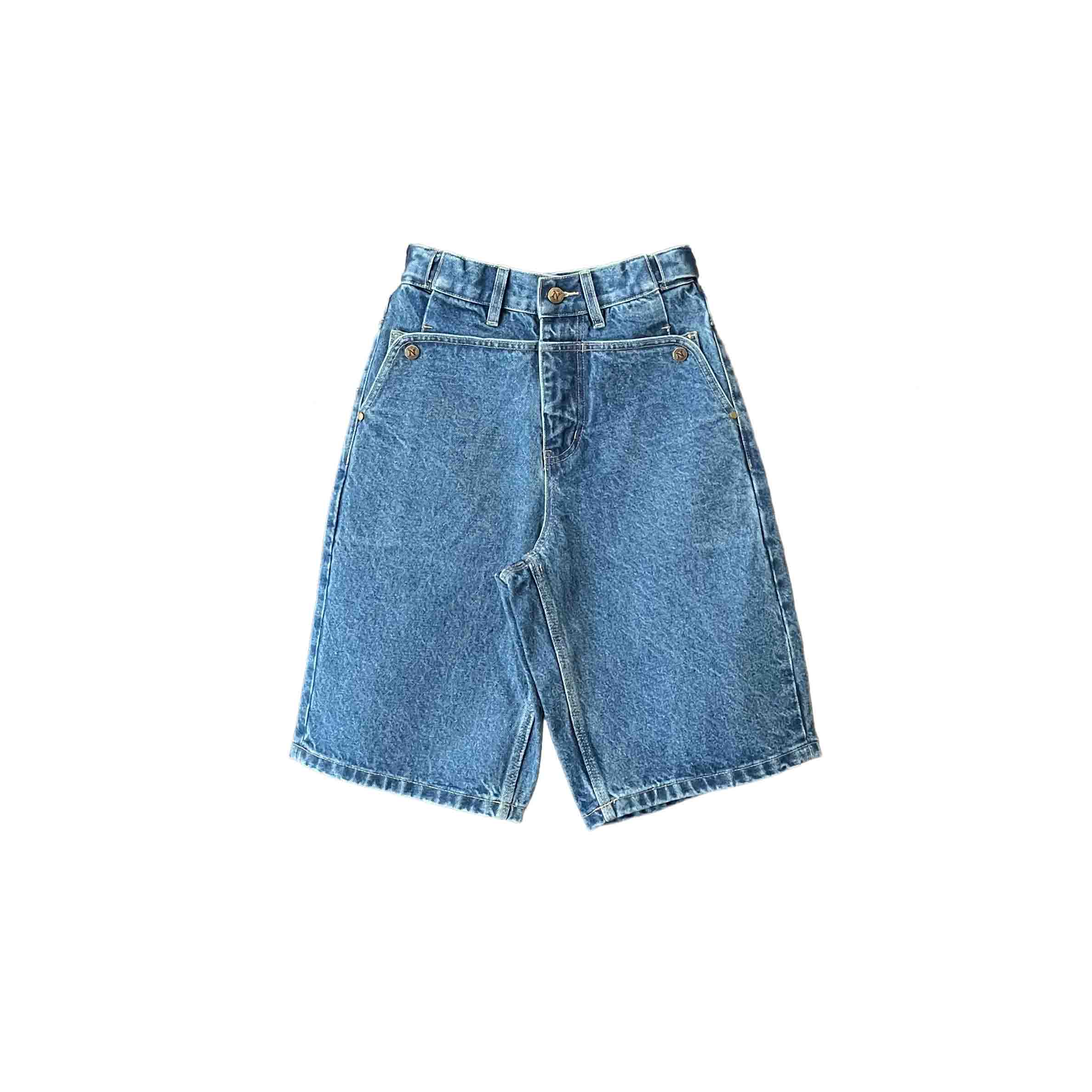 Waist: 24" x Inseam: 11" Navy Mule Ear Denim Shorts-1