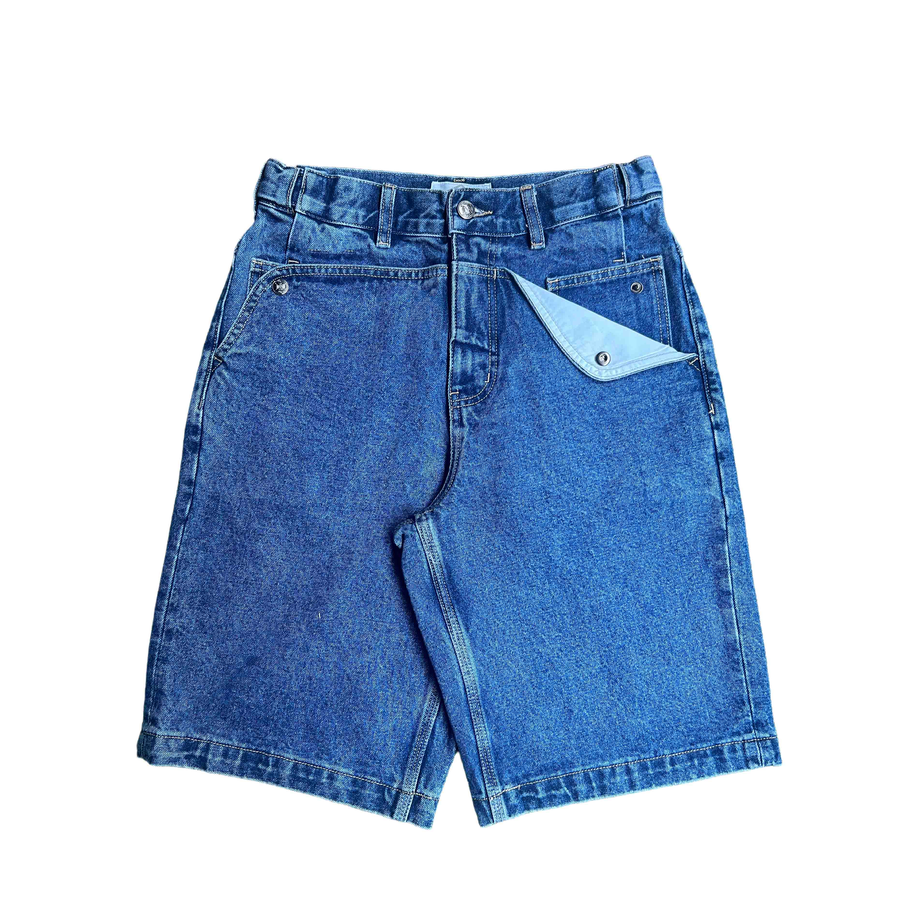 Navy Mule Ear Denim Shorts