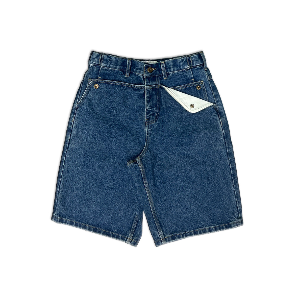 Navy Mule Ear Denim Shorts