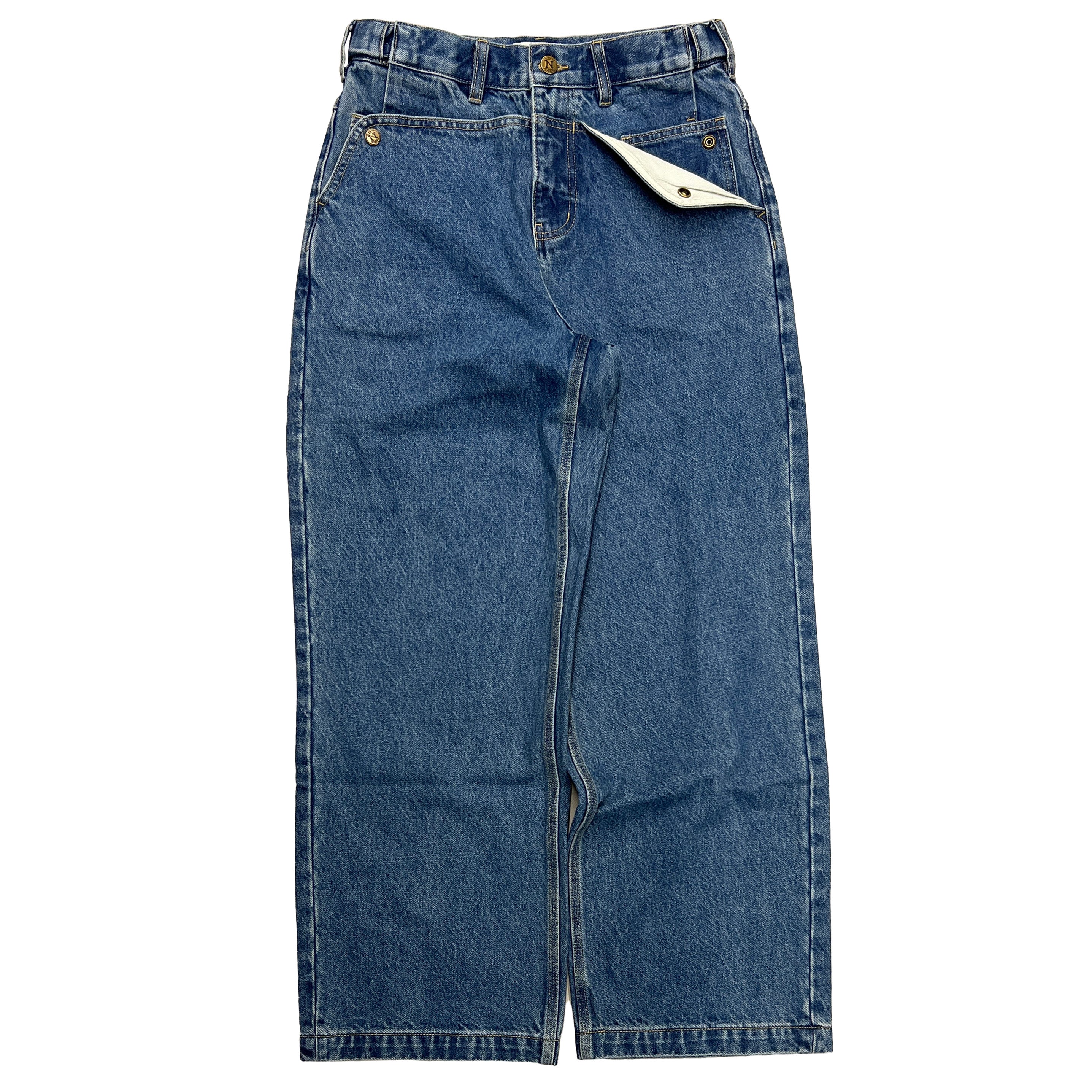 Navy Straight Mule Ear Denim Pants