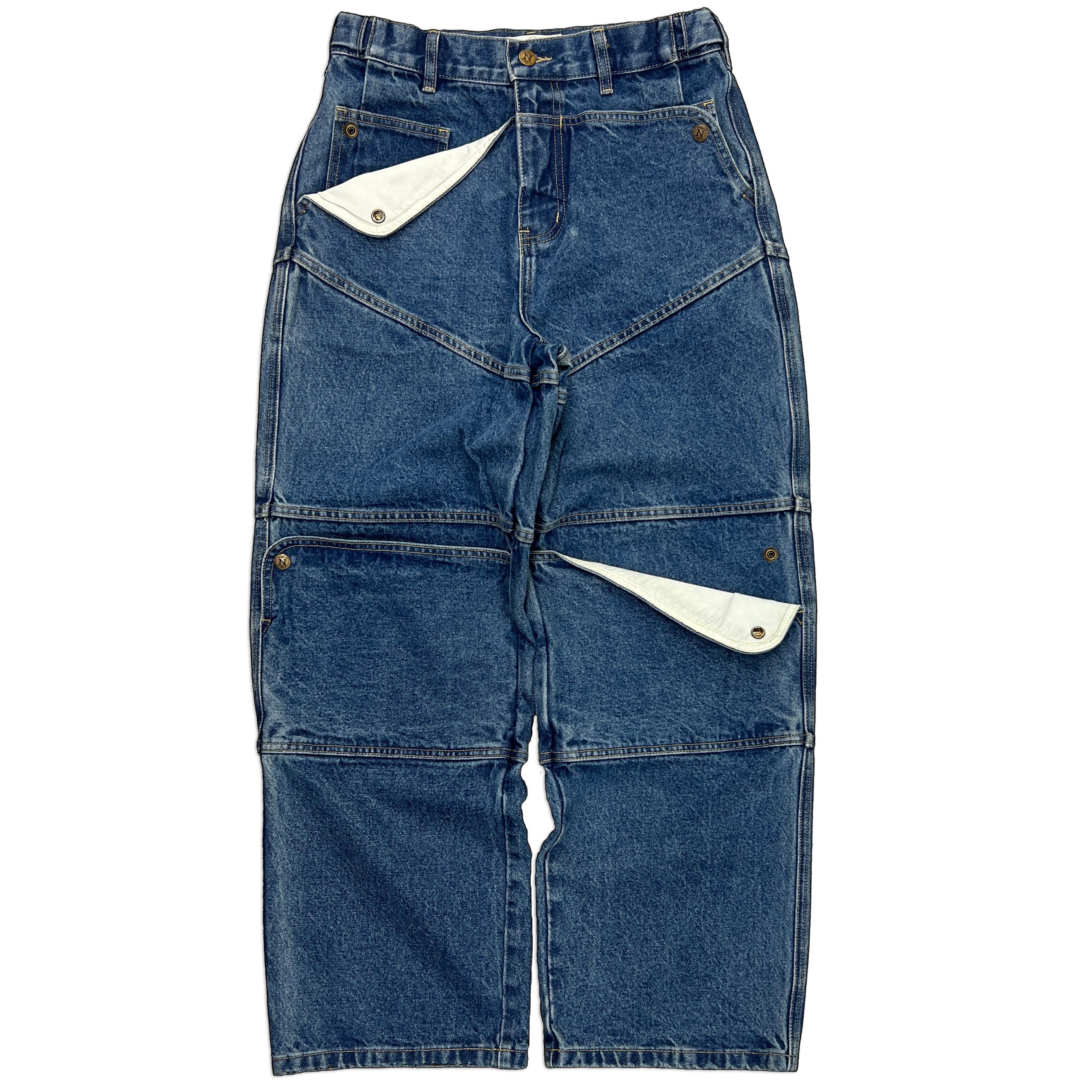 Navy Carpenter Straight Mule Ear Denim Pants