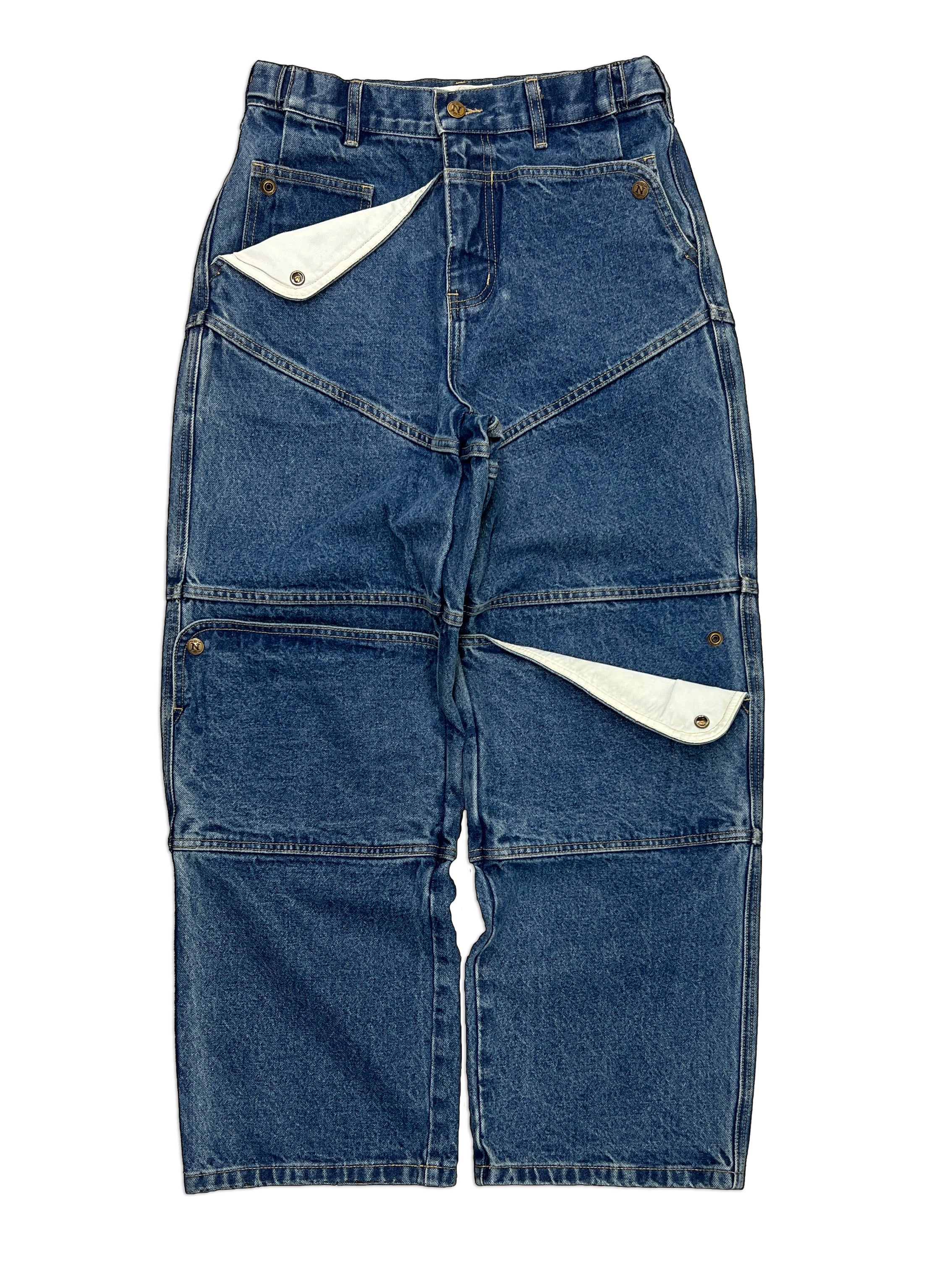 Navy Carpenter Straight Mule Ear Denim Pants