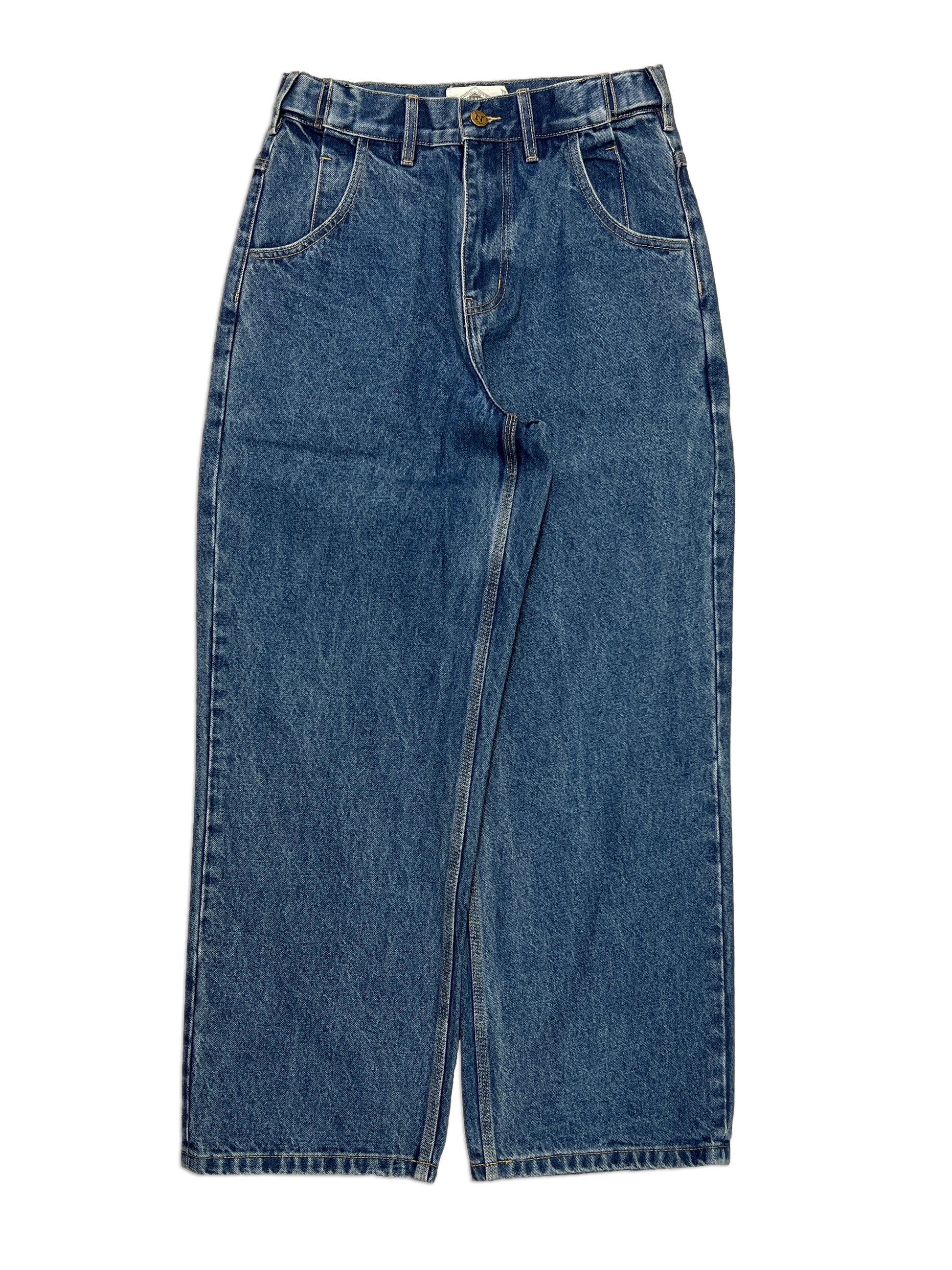 Straight Standard Issue Denim Pants, 100% cotton - 14 ounce denim, Navy, Straight leg, Unisex, gender neutral, adjustable waist band allows for 2 inches of stretch and 2 inches of tightening, back side picture.