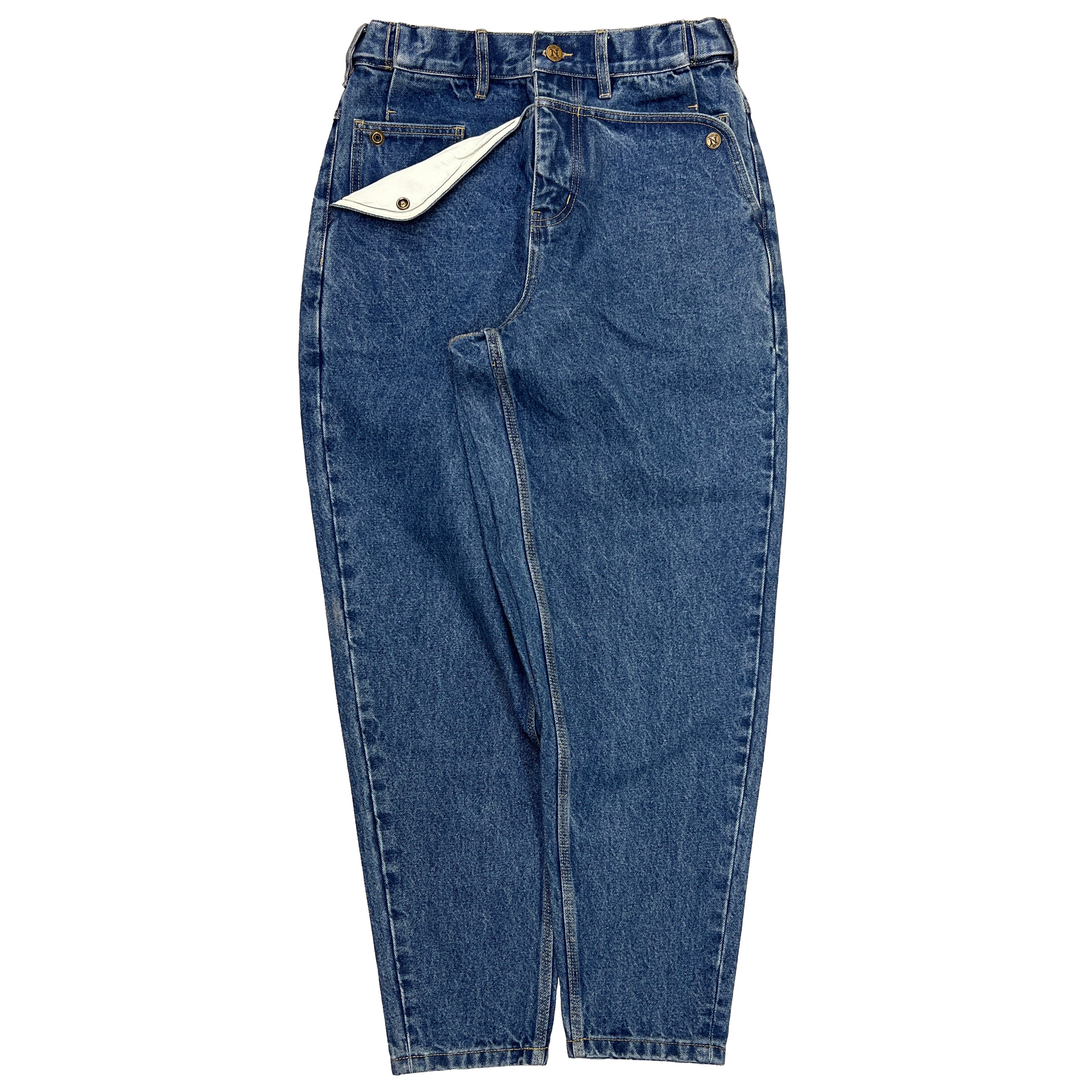 Navy Tapered Mule Ear Denim Pants