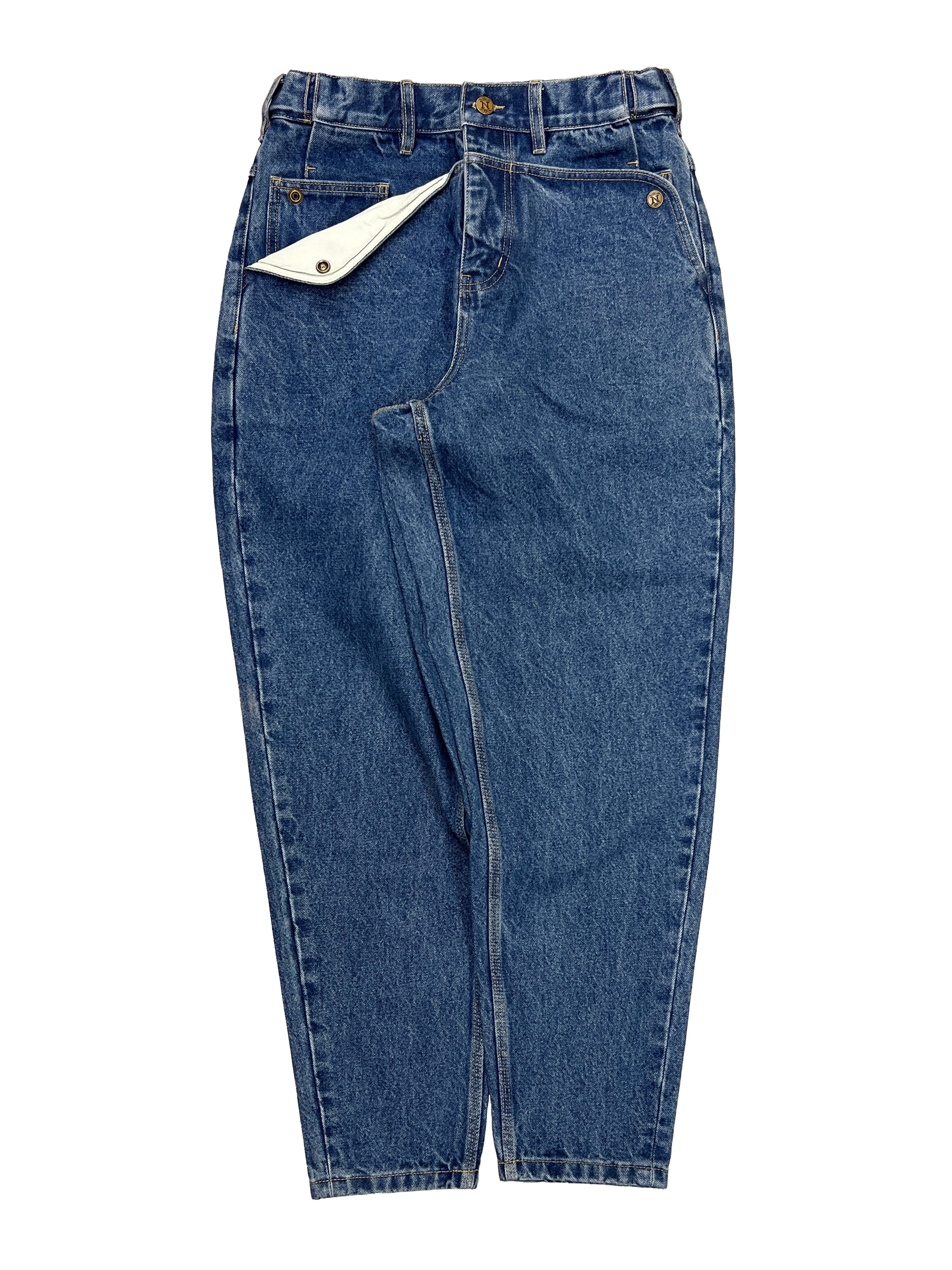 Navy Tapered Mule Ear Denim Pants