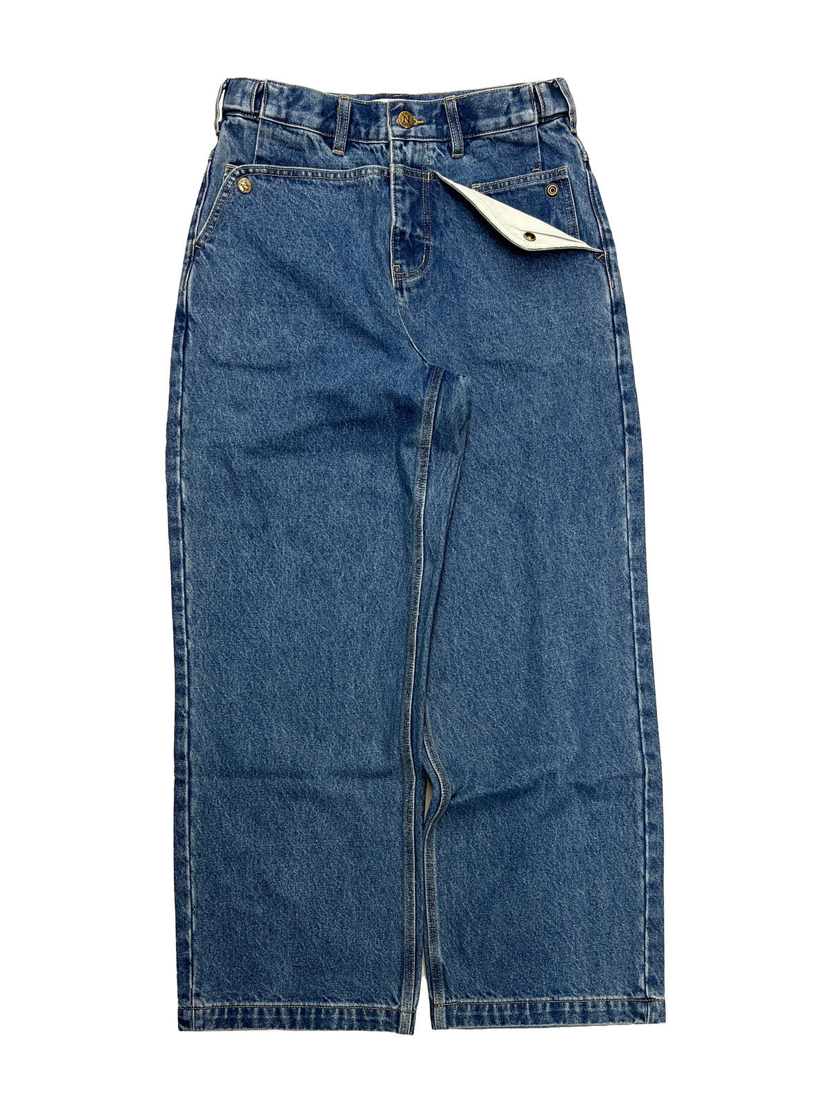 Waist: 29" x Inseam: 28" High Rise Navy Straight Mule Ear Denim Pants