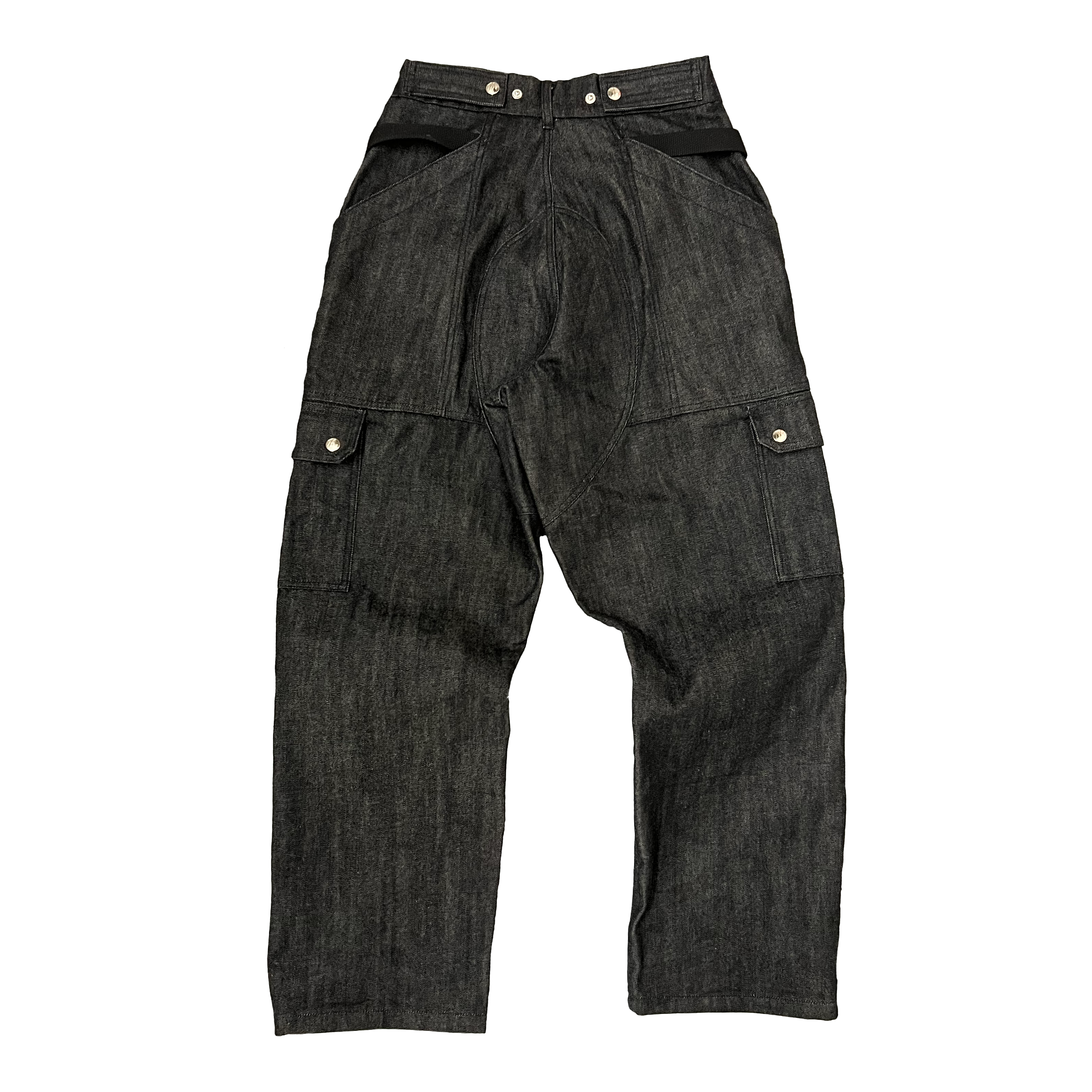 Black Raw Denim Straight Uniform Cargo Pants (old style)