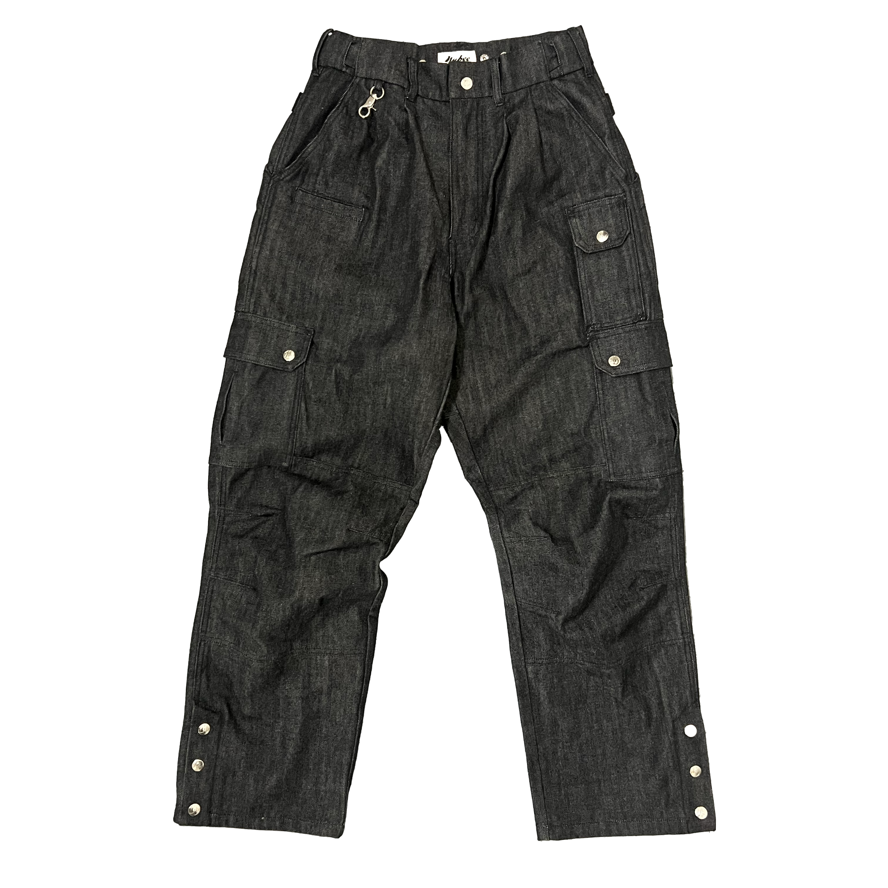 Black Raw Denim Straight Uniform Cargo Pants (old style)