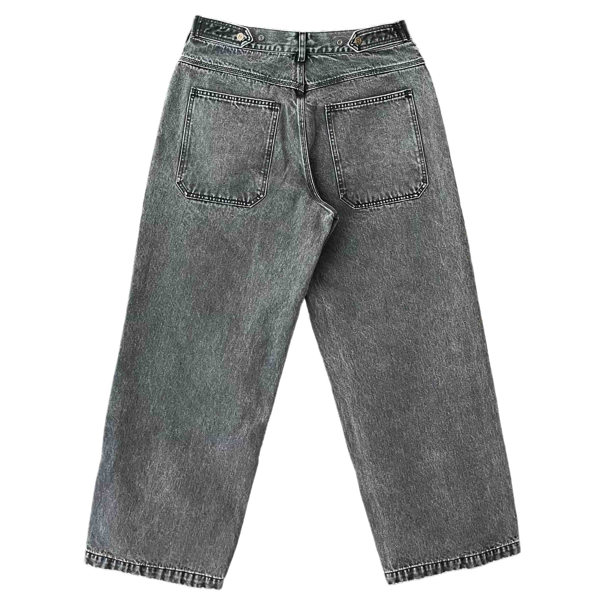 Waist: 34" x Inseam: 37" Black Straight Mule Ear Denim Pants-2