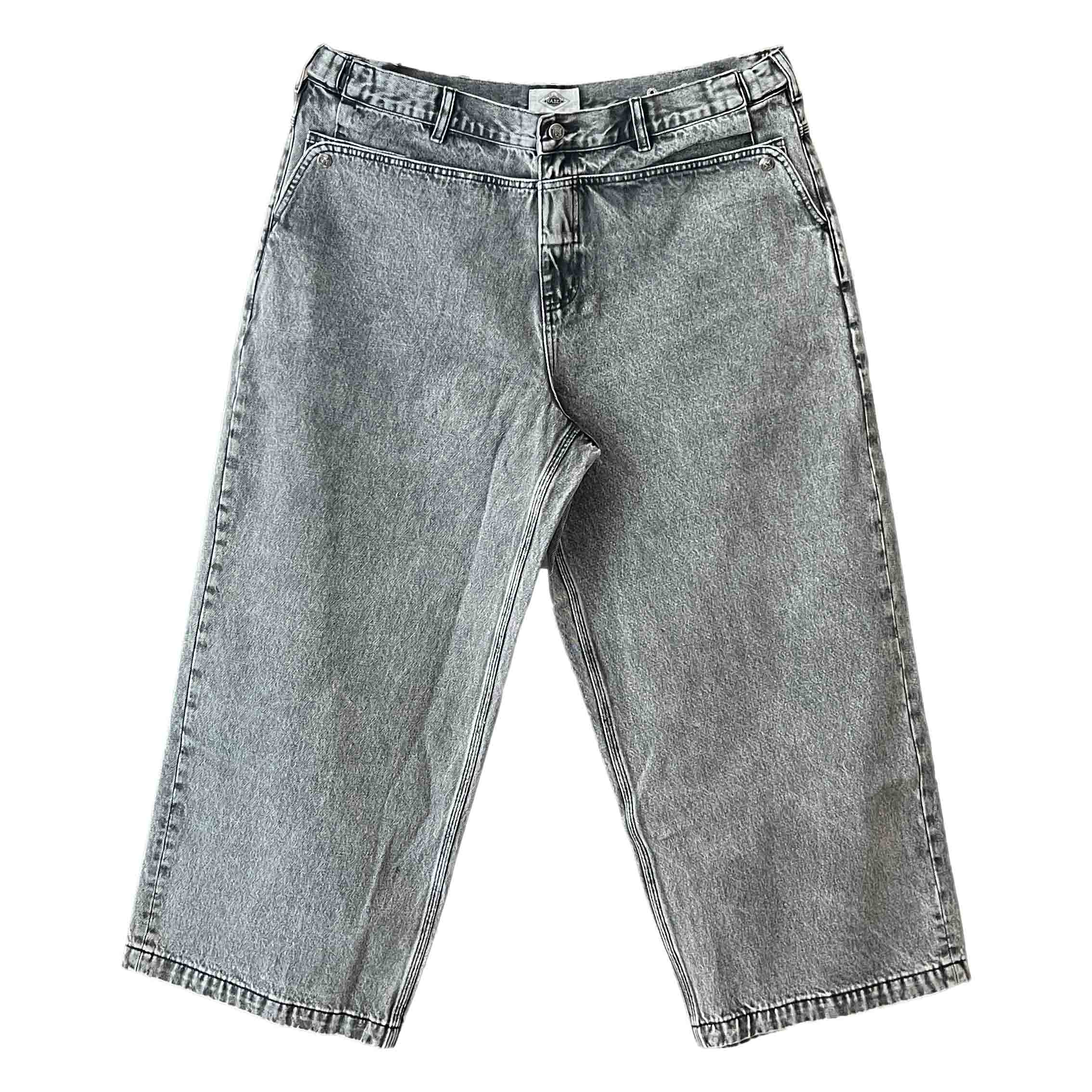 Waist: 42" x Inseam: 28" High Rise Black Straight Mule Ear Denim Pants
