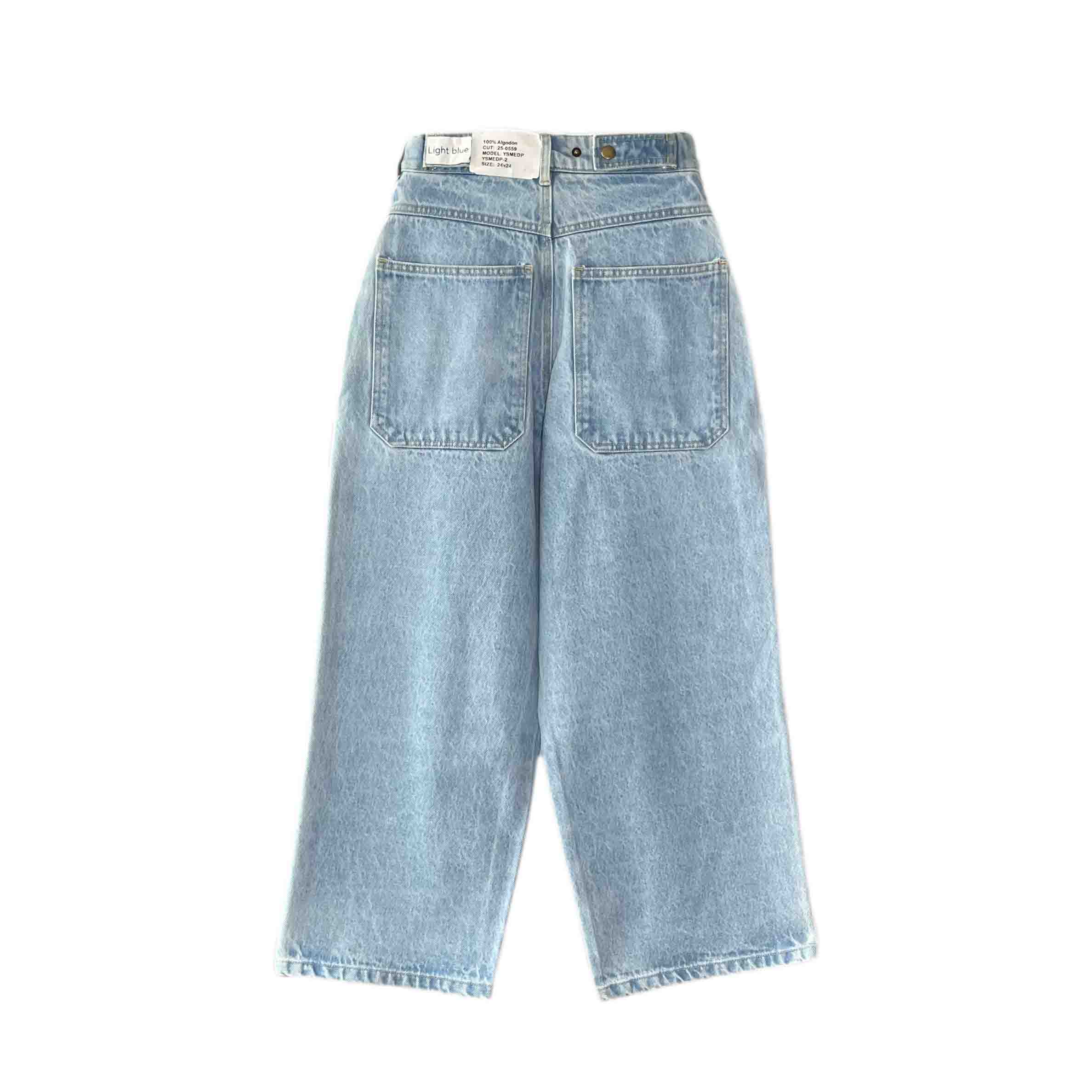 Waist: 24" x Inseam: 24" Light Blue Straight Mule Ear Denim Pants