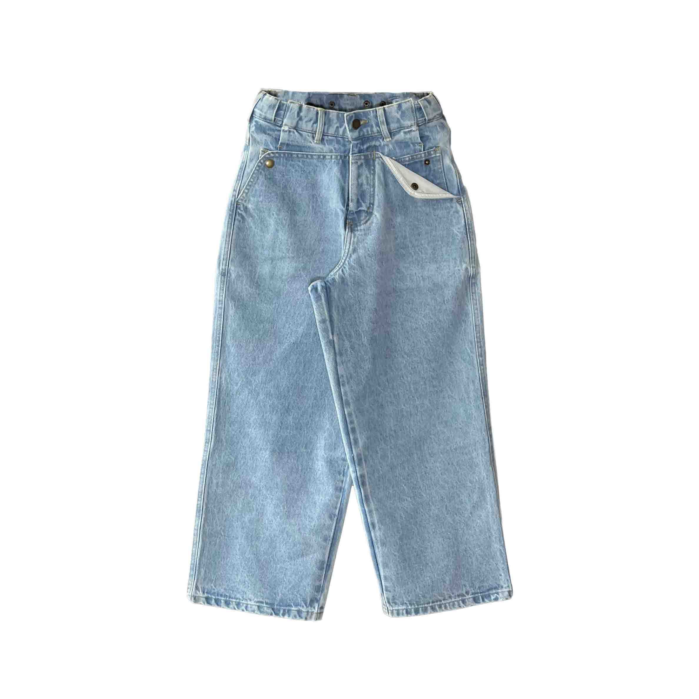 Waist: 24" x Inseam: 24" Light Blue Straight Mule Ear Denim Pants