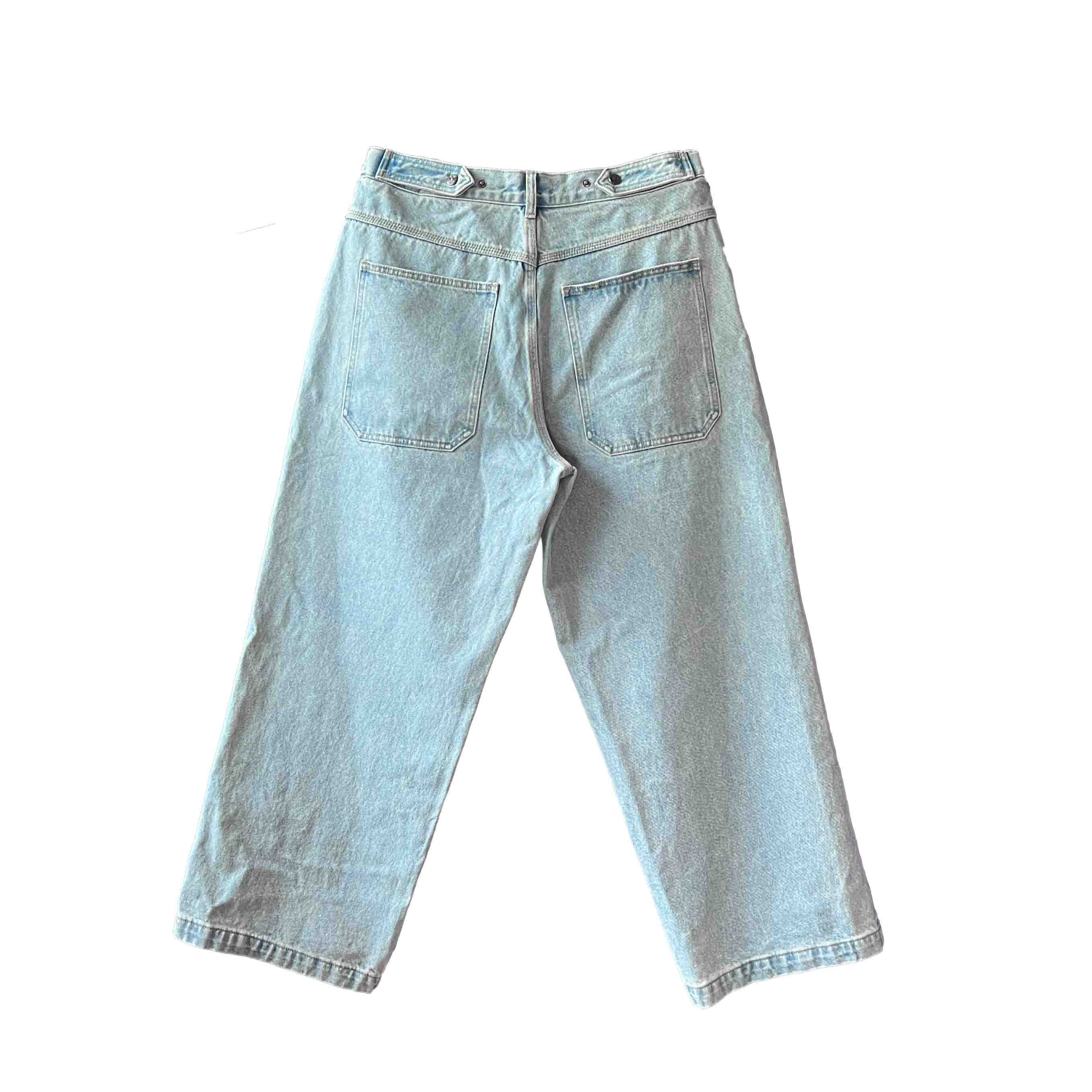 Waist: 33" x Inseam: 28" High Rise Light Blue Straight Mule Ear Denim Pants-2
