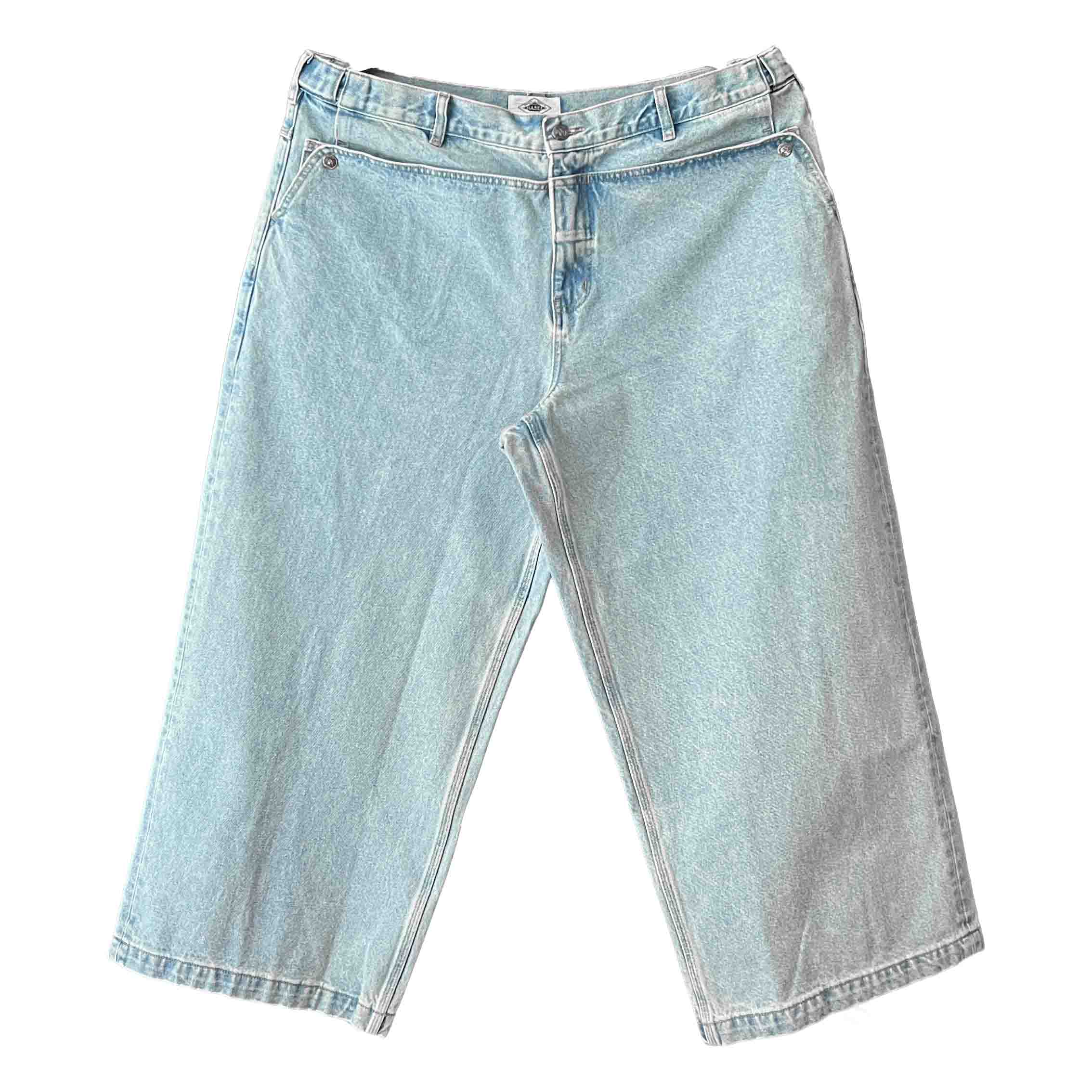 Waist: 42" x Inseam: 28" High Rise Light Blue Straight Mule Ear Denim Pants