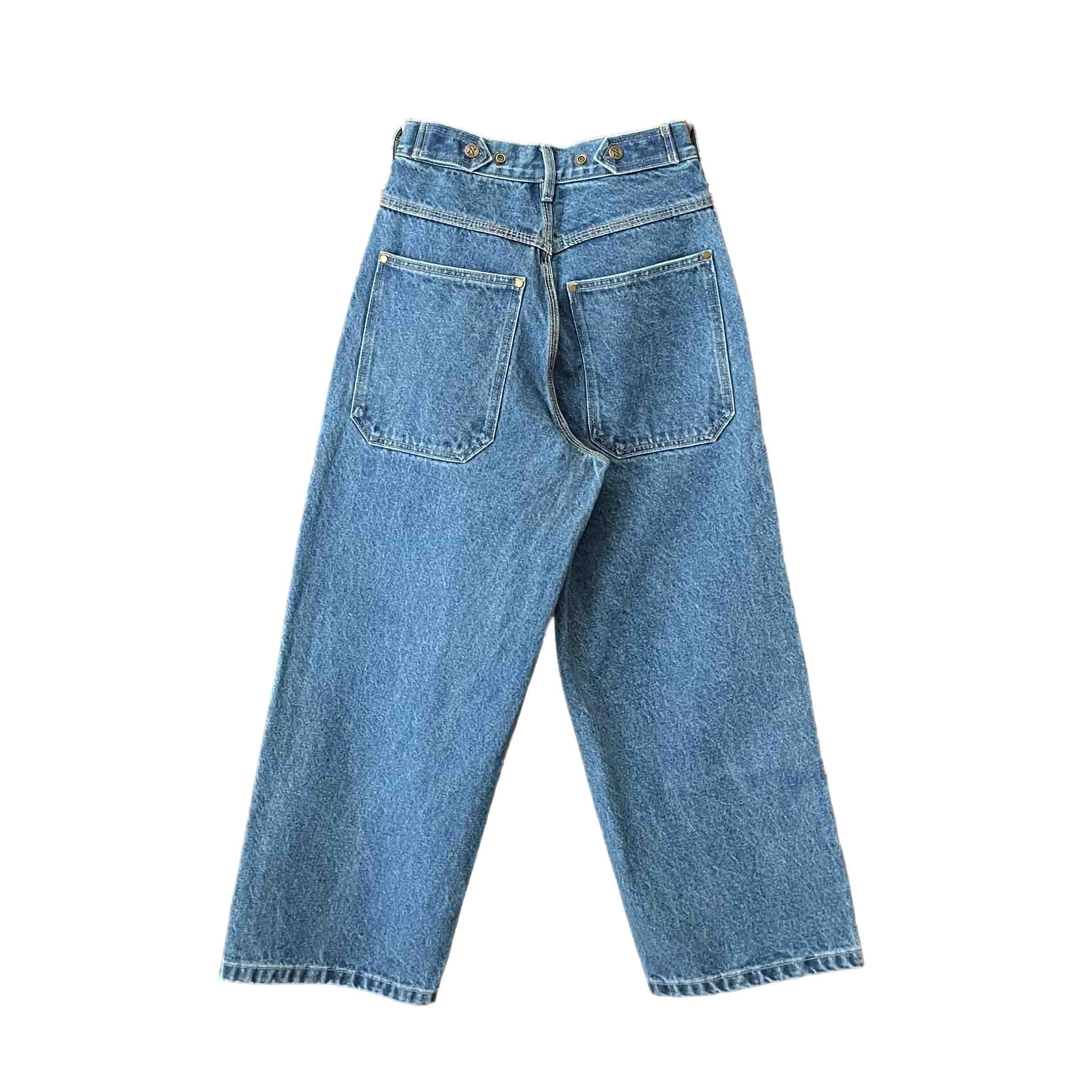 Waist: 24" x Inseam: 24" Navy Straight Mule Ear Denim Pants-2