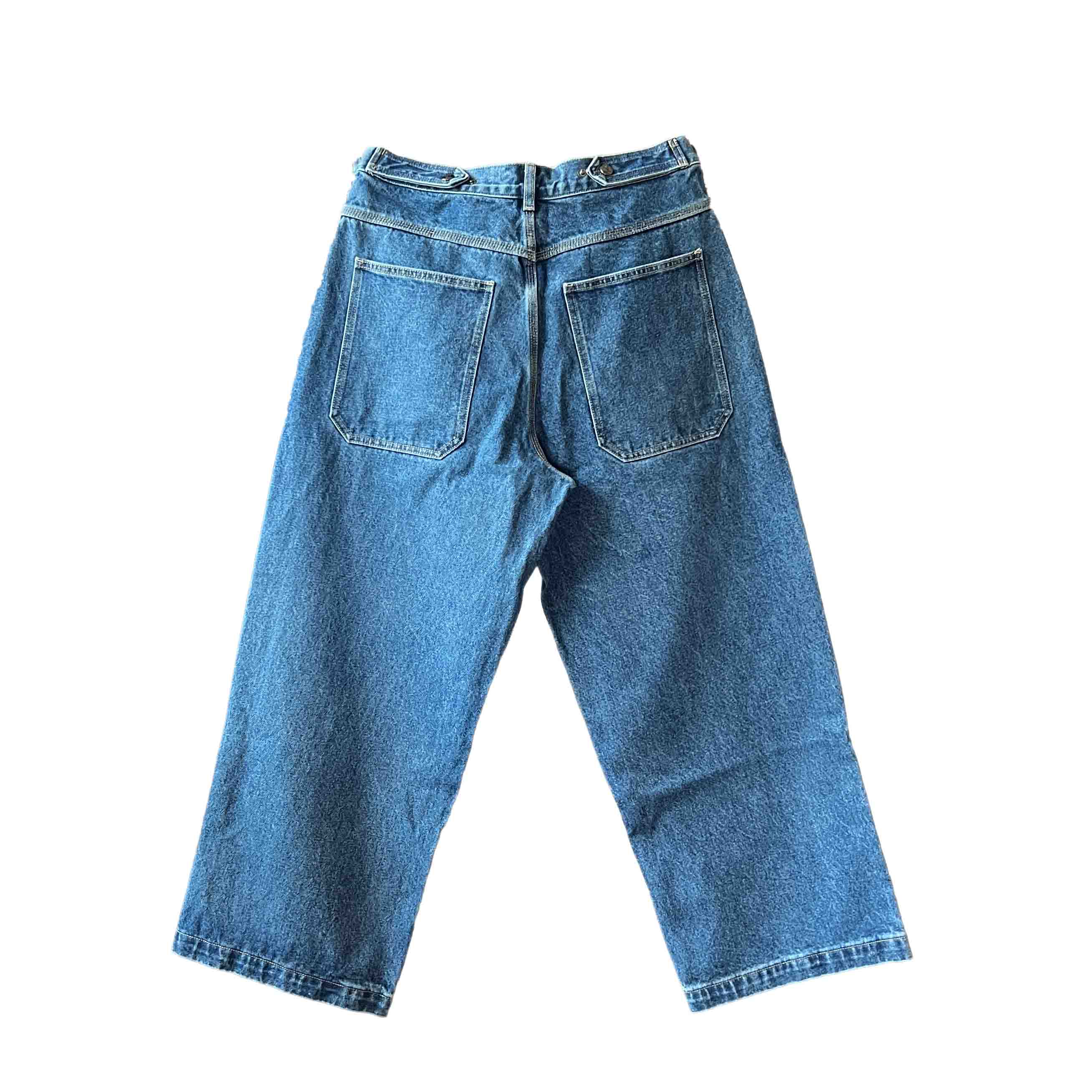 Waist: 33" x Inseam: 27" High Rise Navy Straight Mule Ear Denim Pants-2