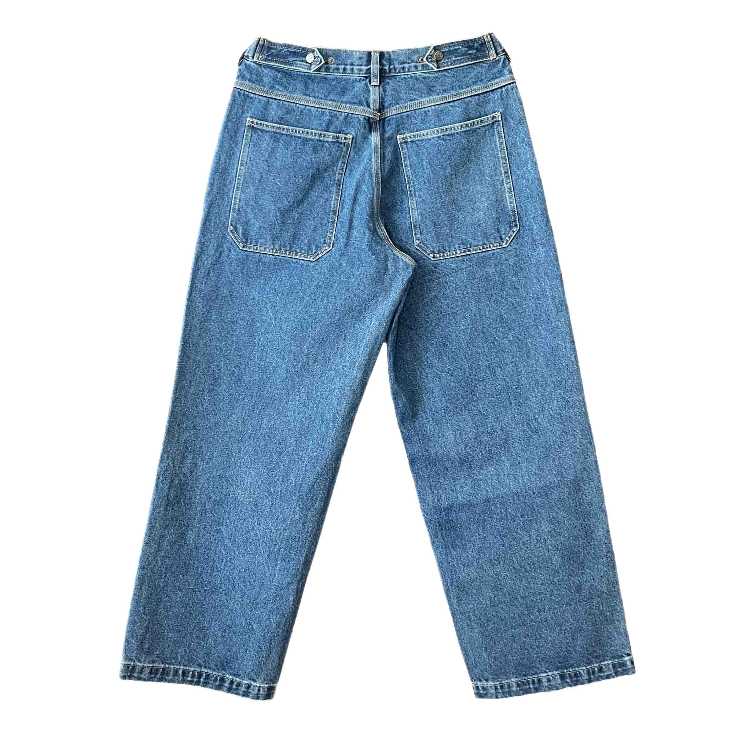 Waist: 34" x Inseam: 32" High Rise Navy Straight Mule Ear Denim Pants-2