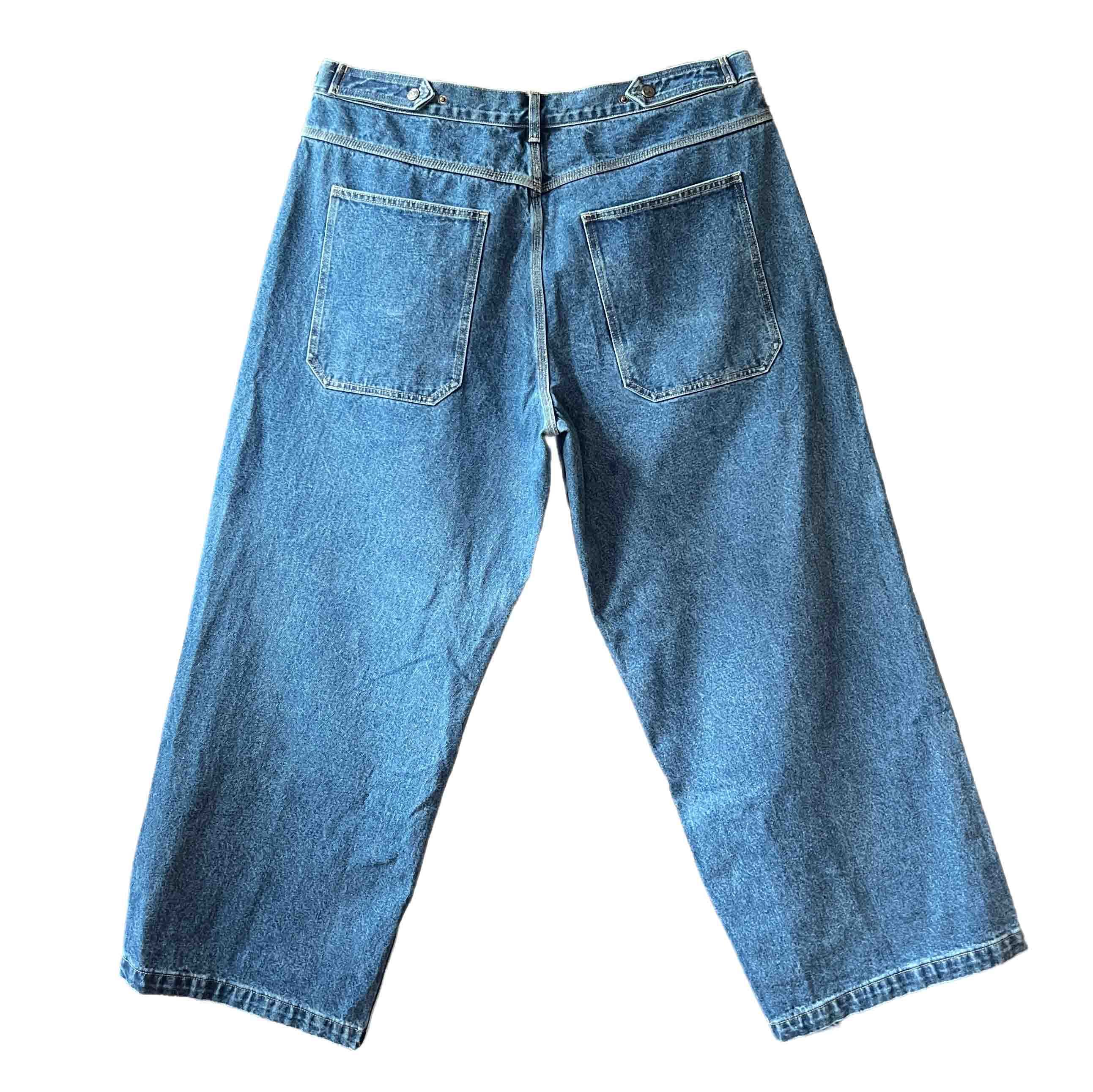 Waist: 42" x Inseam: 24" High Rise Navy Straight Mule Ear Denim Pants-2