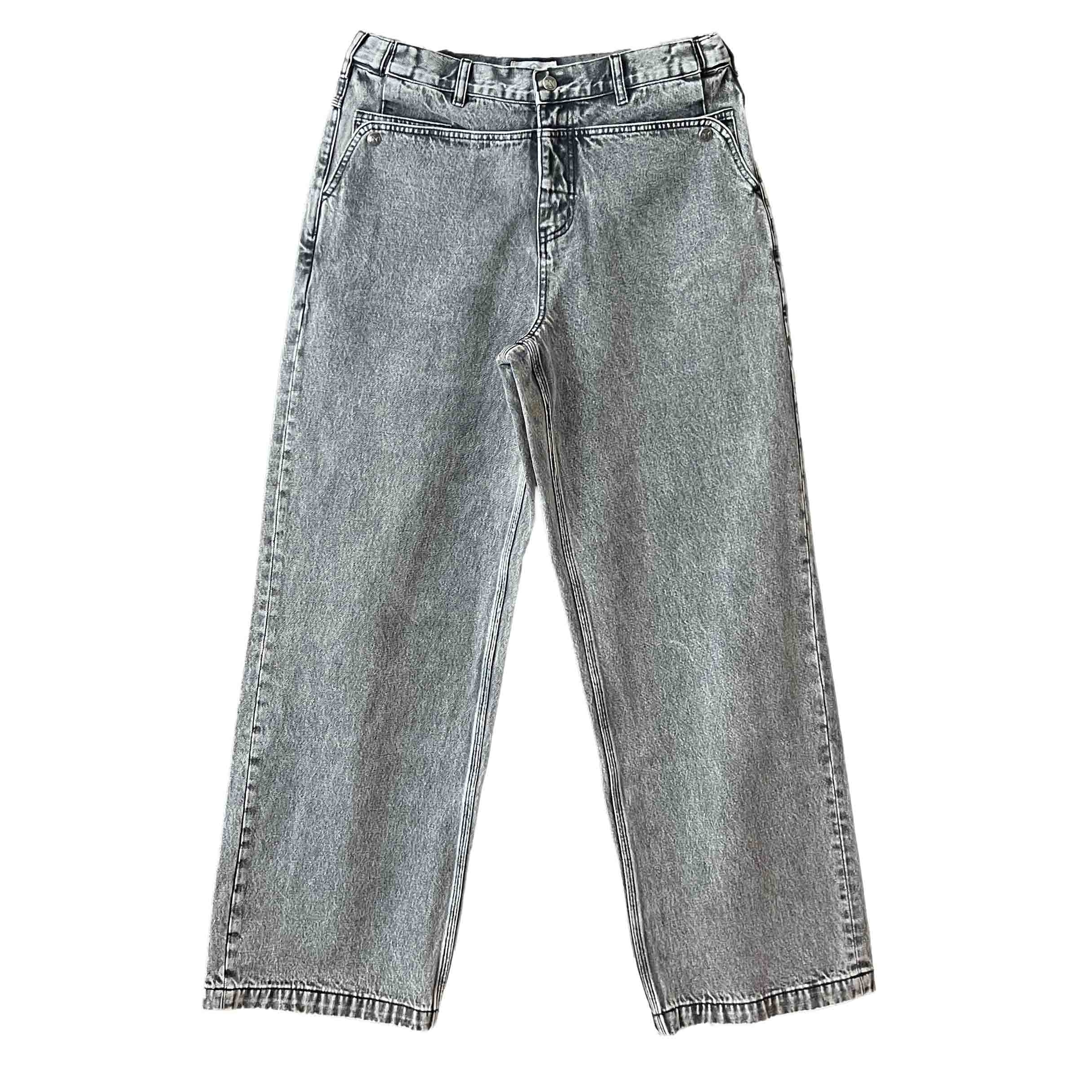 Waist: 34" x Inseam: 32" High Rise Black Straight Mule Ear Denim Pants