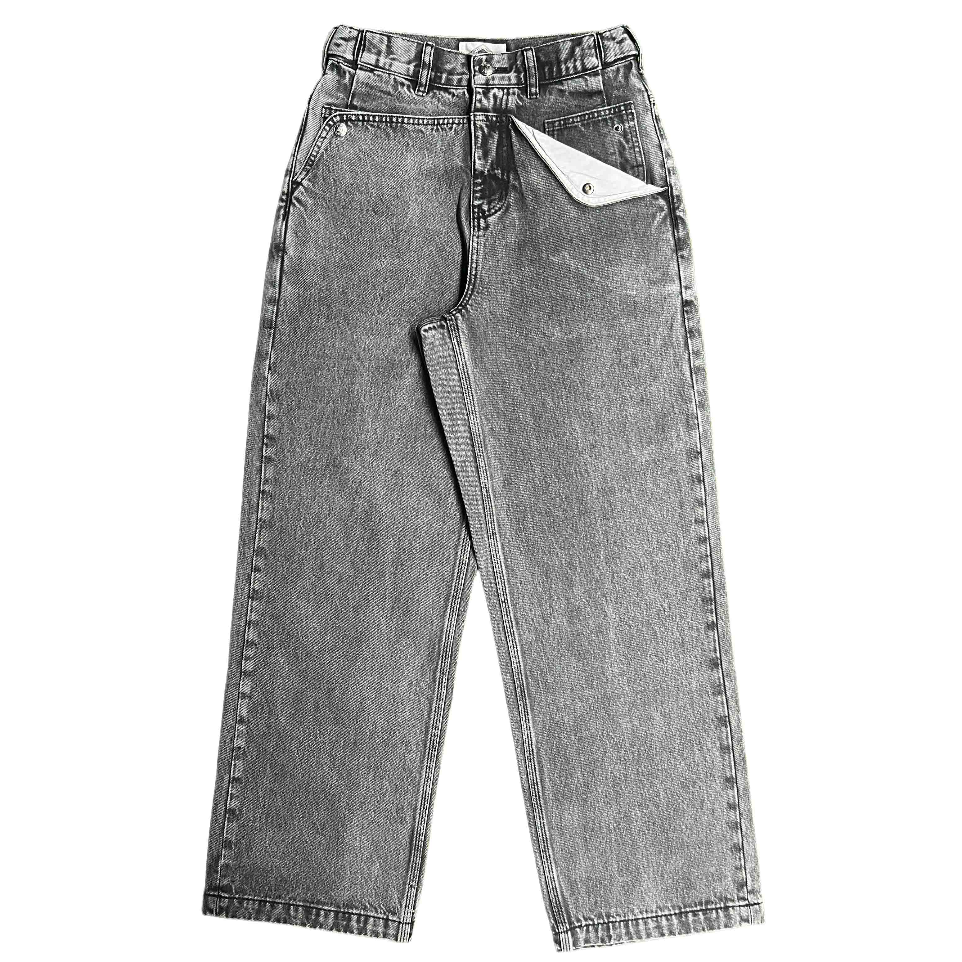 Black Straight Mule Ear Denim Pants