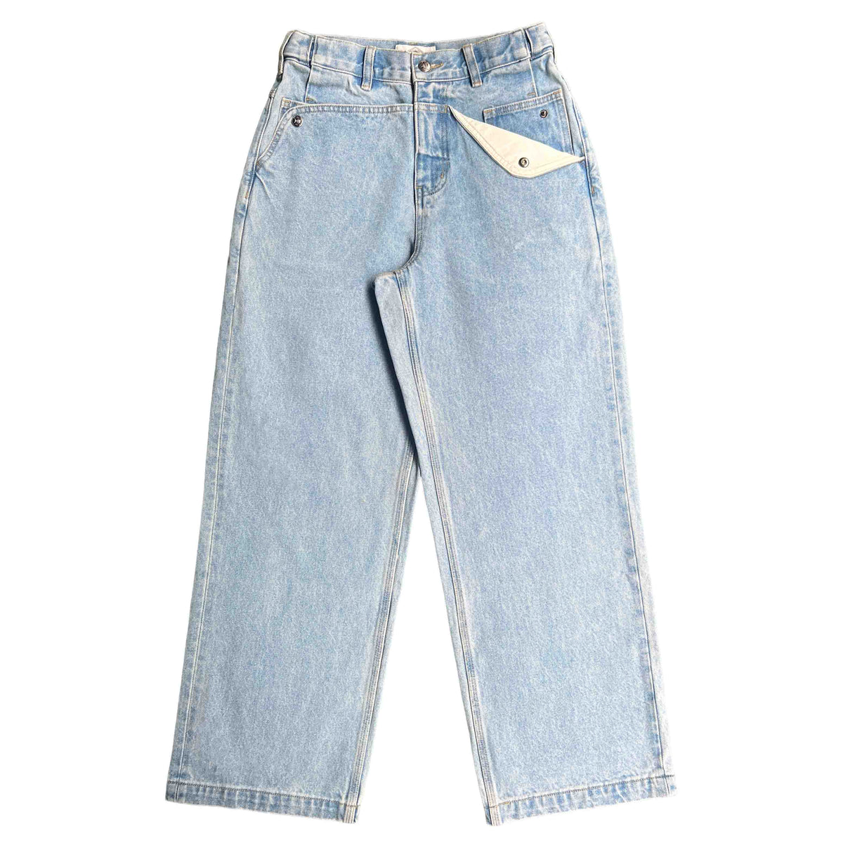 Light Blue Straight Mule Ear Denim Pants