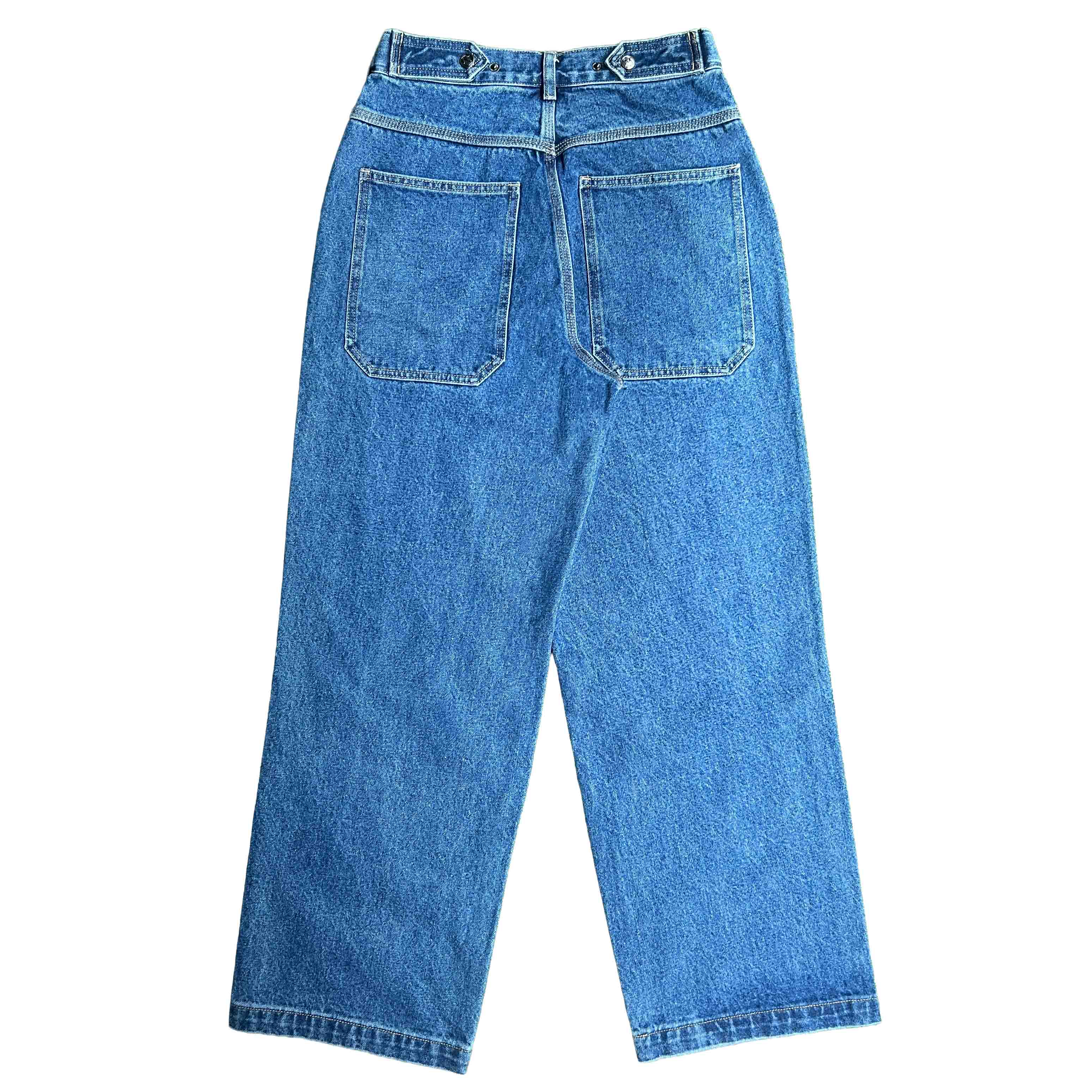 Navy Straight Mule Ear Denim Pants-thumbmail-2